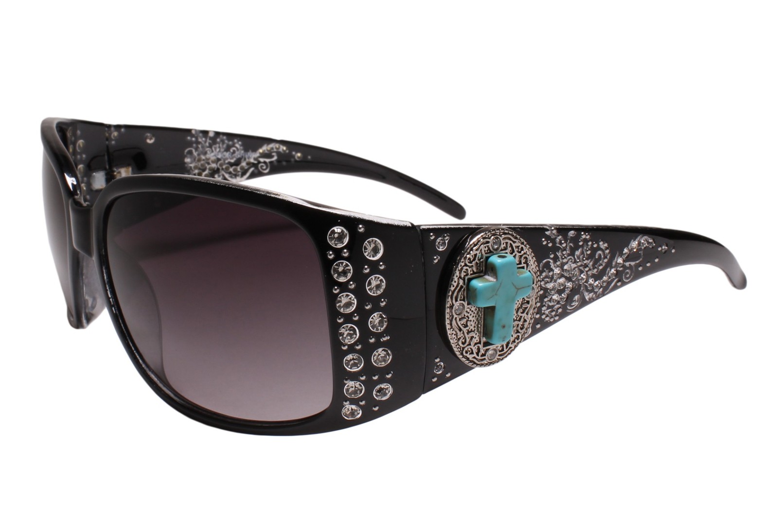 Cross Emblem Rhinestone Western Bling Cowgirl Style Womens Black Sunglasses