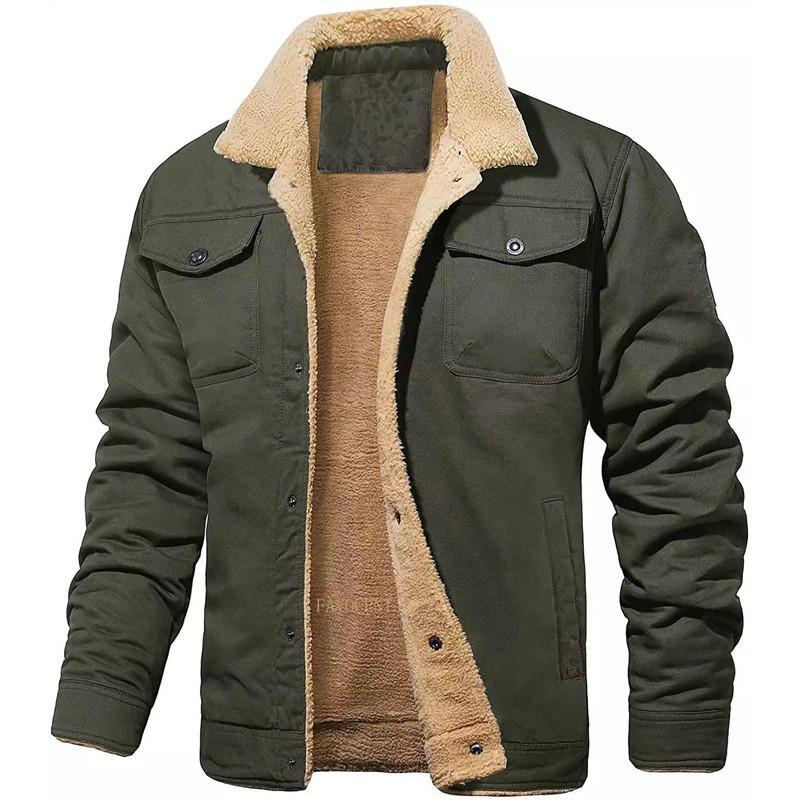 Winter Fleece Jackets Men Turn Down Collar Cotton Jackets Mens Solid Thick Warm