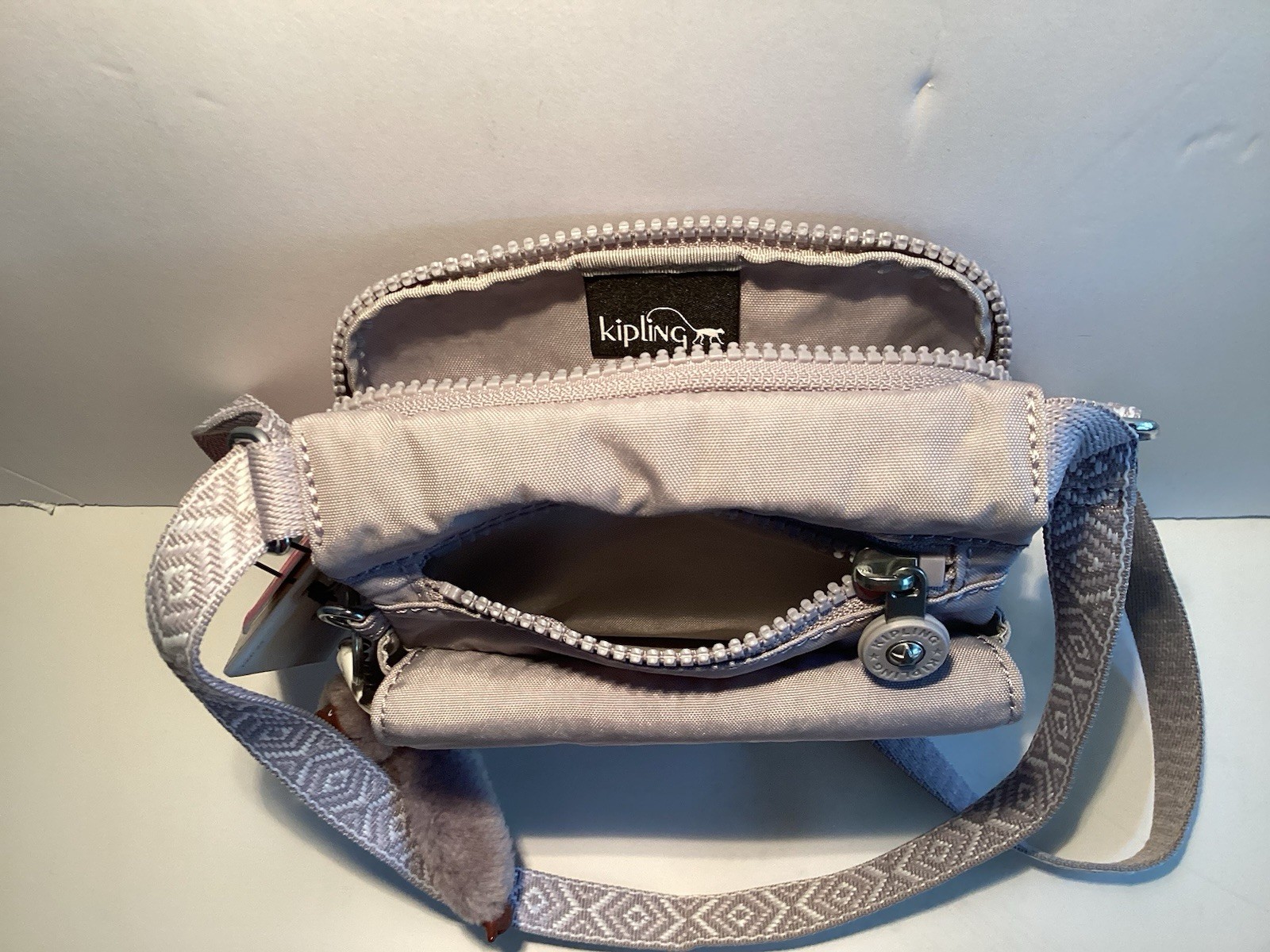 Kipling Gray Machida Crossbody Bag Signature Keychain Travel City Vacation