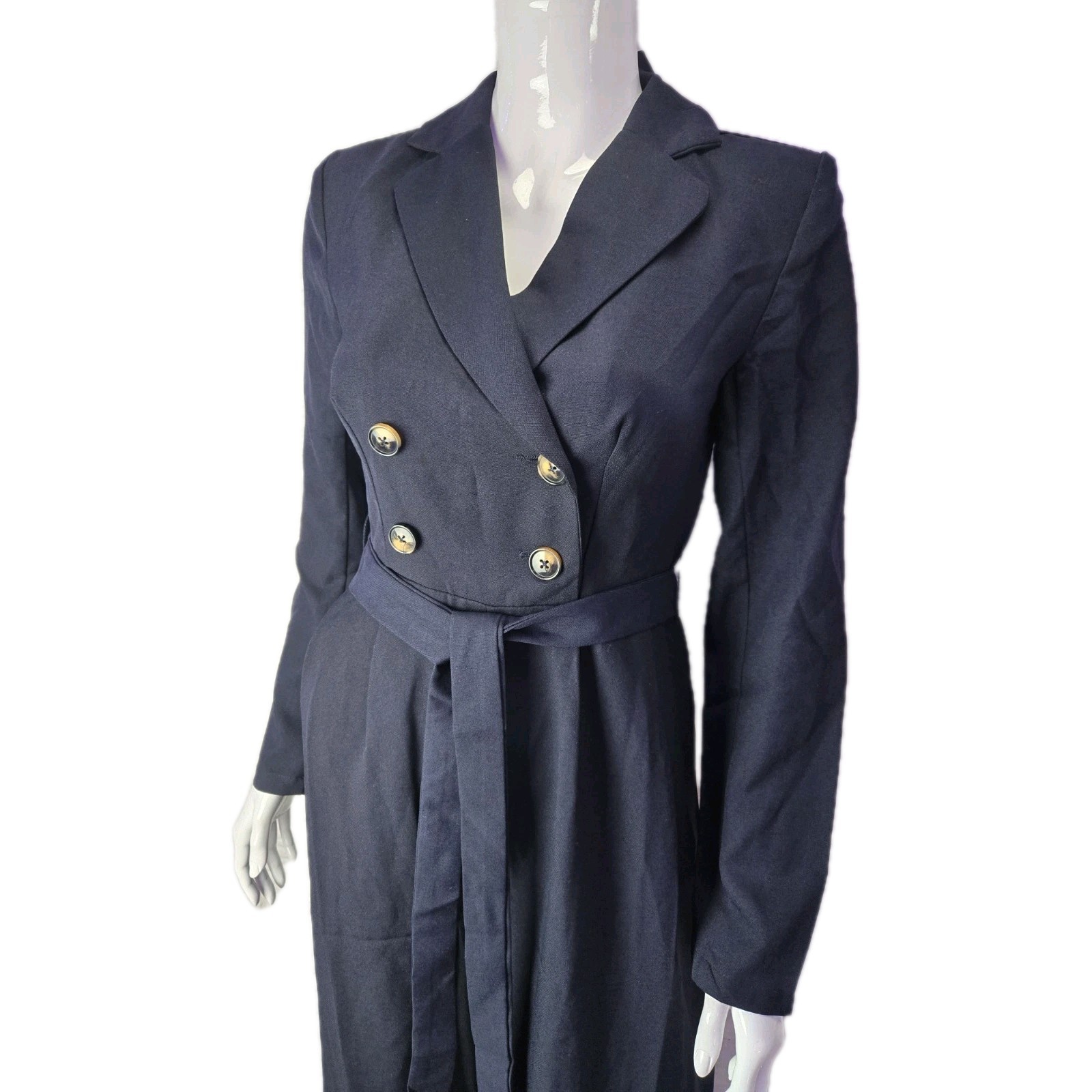 Women’s Chic Black Turn Down Collar Elegant Double- Brested Jumpsuit Sz: S