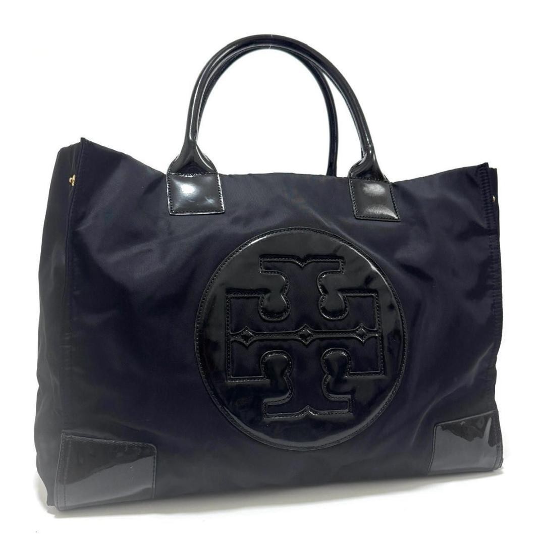 Tory Burch Ella Tote Bag Handbag Black Nylon Patent