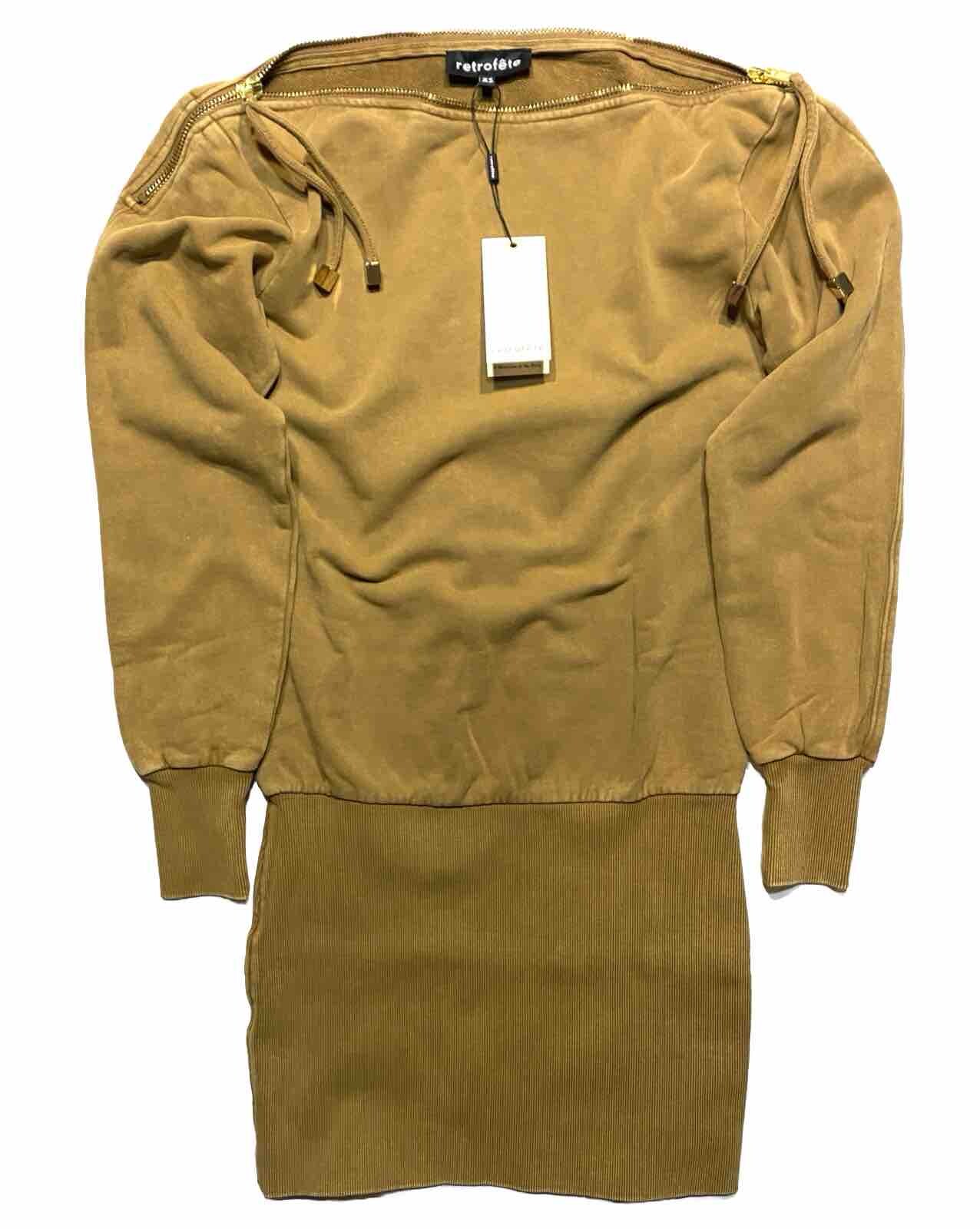 RETROFETE Darcy Zip Shoulder Sweatshirt Dress Light Brown XS (MSRP $365)