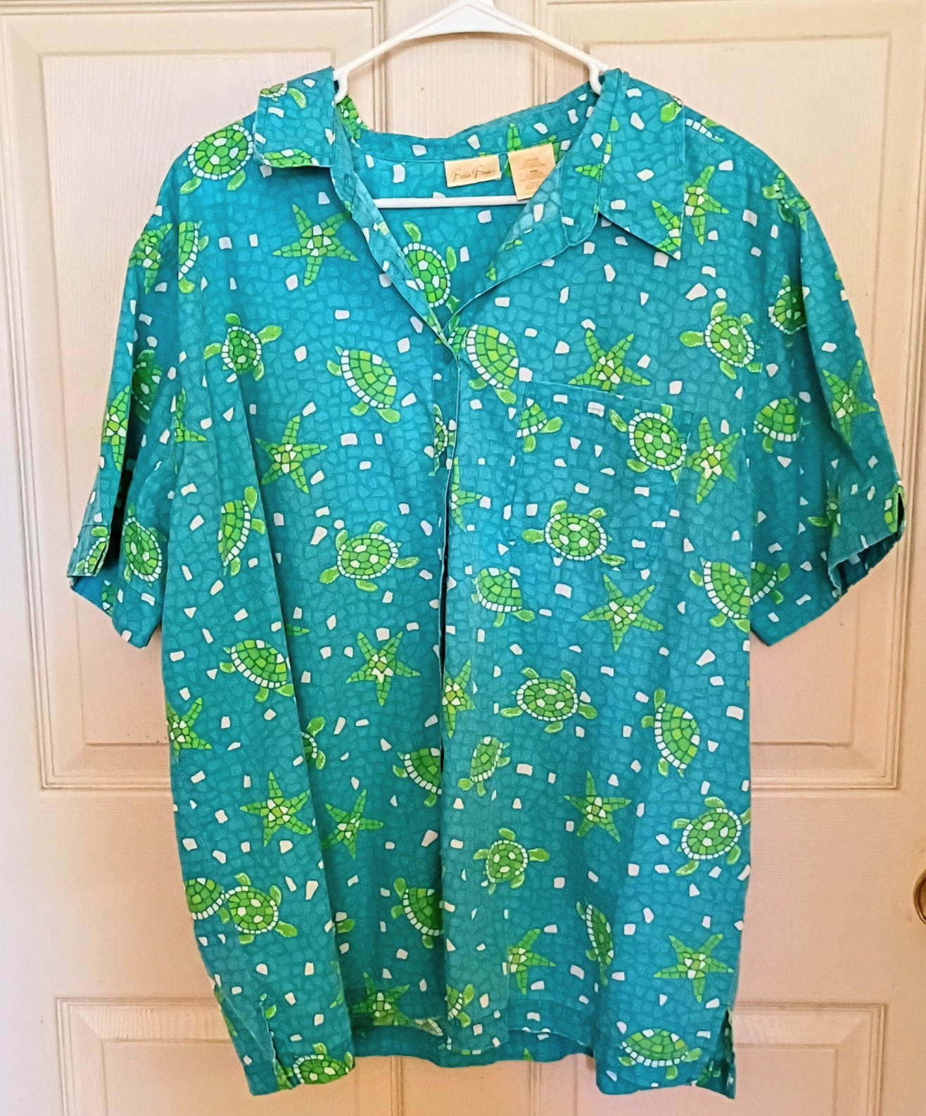Vintage Bobbie Brooks Womens 38-40 Ocean Beach Sea Turtle Resort Button Blouse