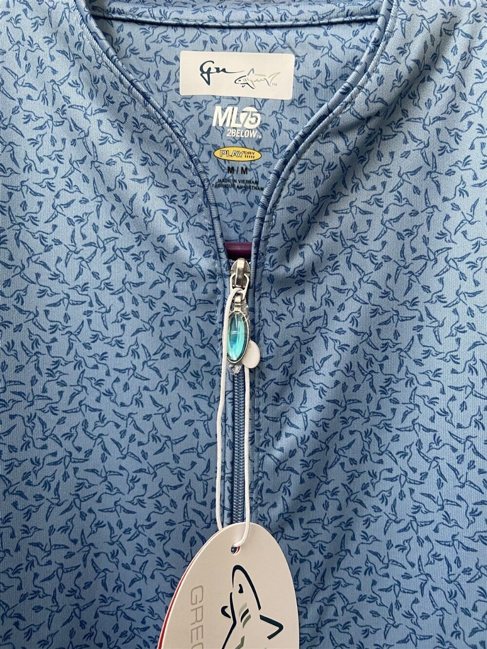 Greg Norman French Blue Hummingbird Print Tulip Short Sleeve Golf Polo Pick Size