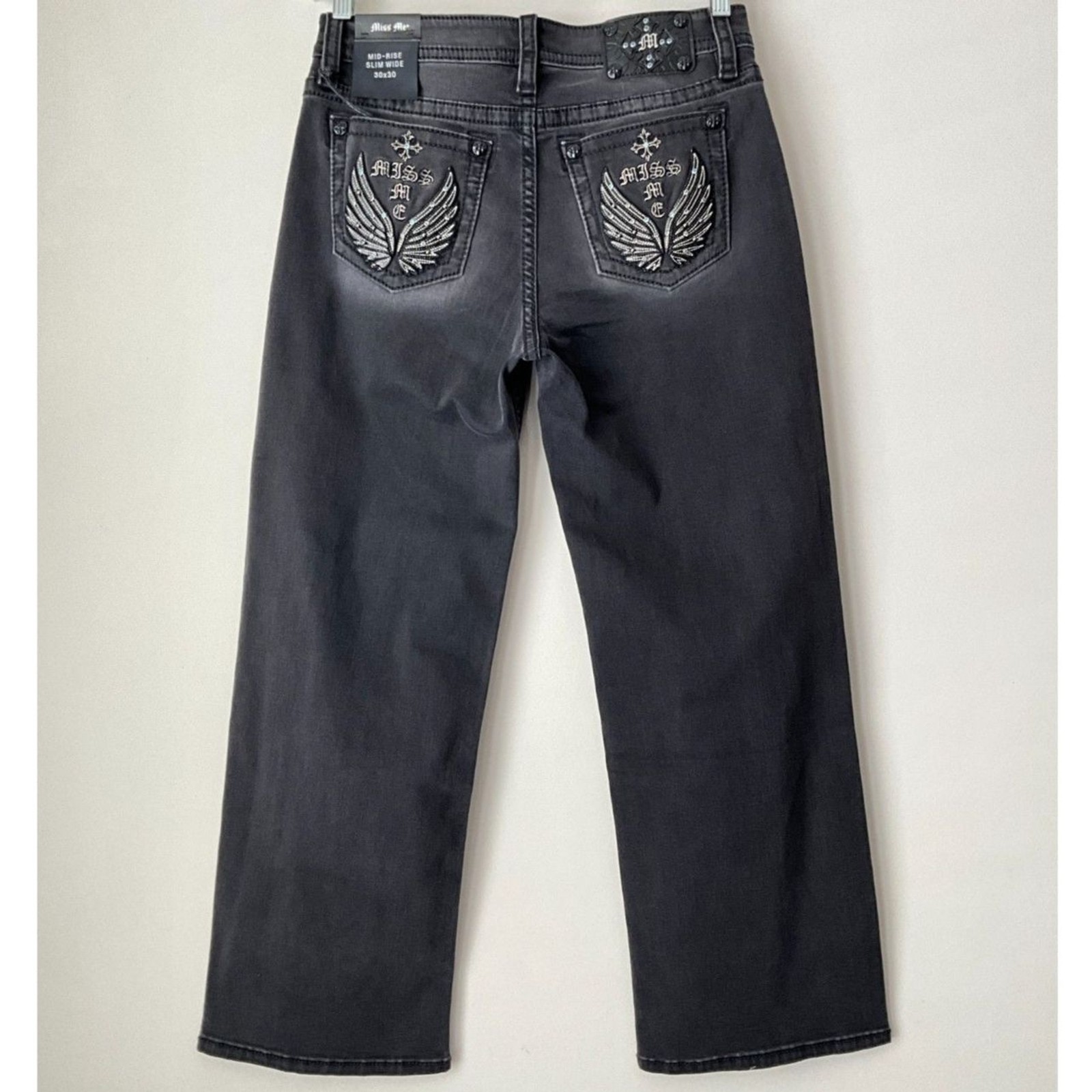Miss Me Black Slim Mid-Rise Slim Wide In Grey 30