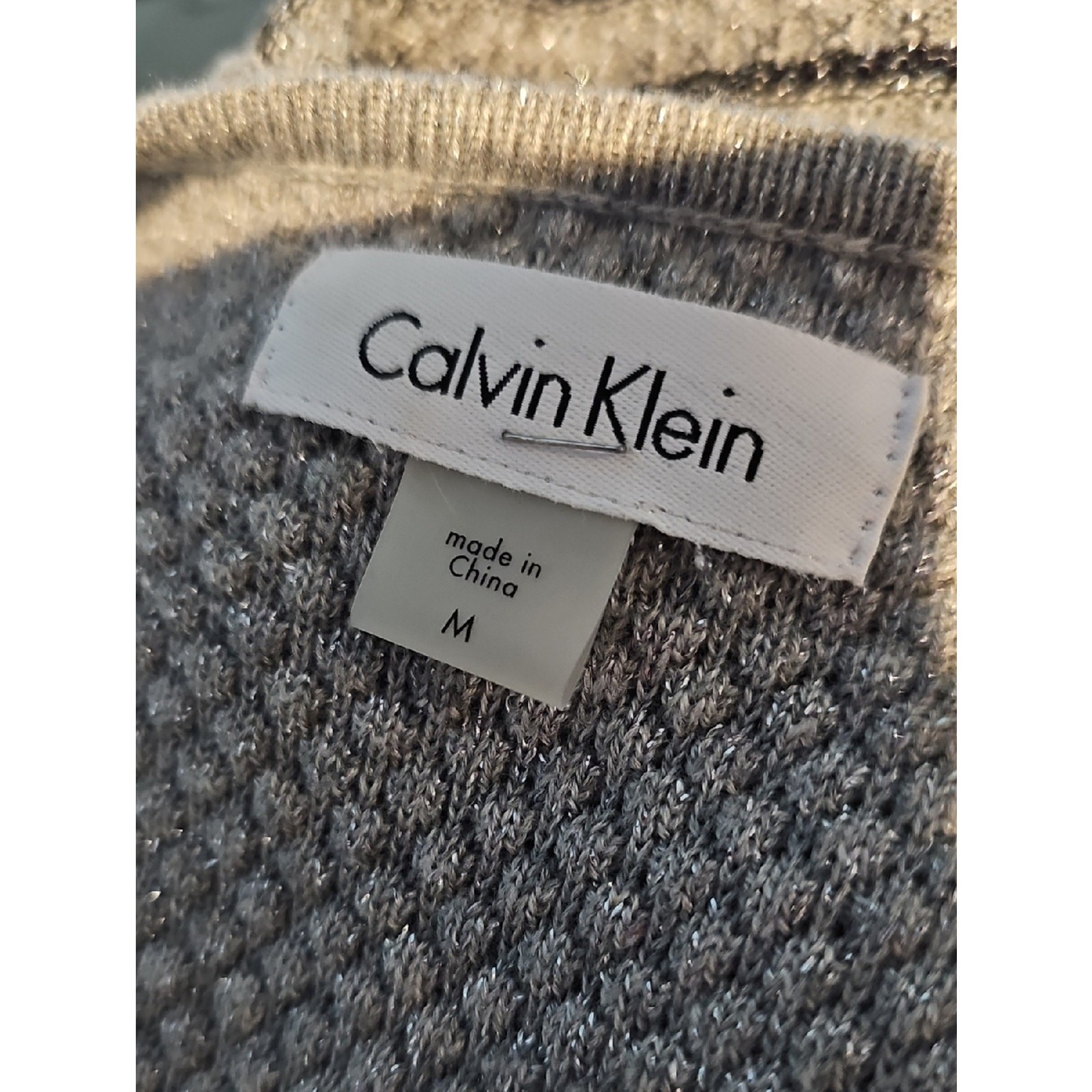Calvin Klein Size M Gray Sparkly Knit Sweater Dress