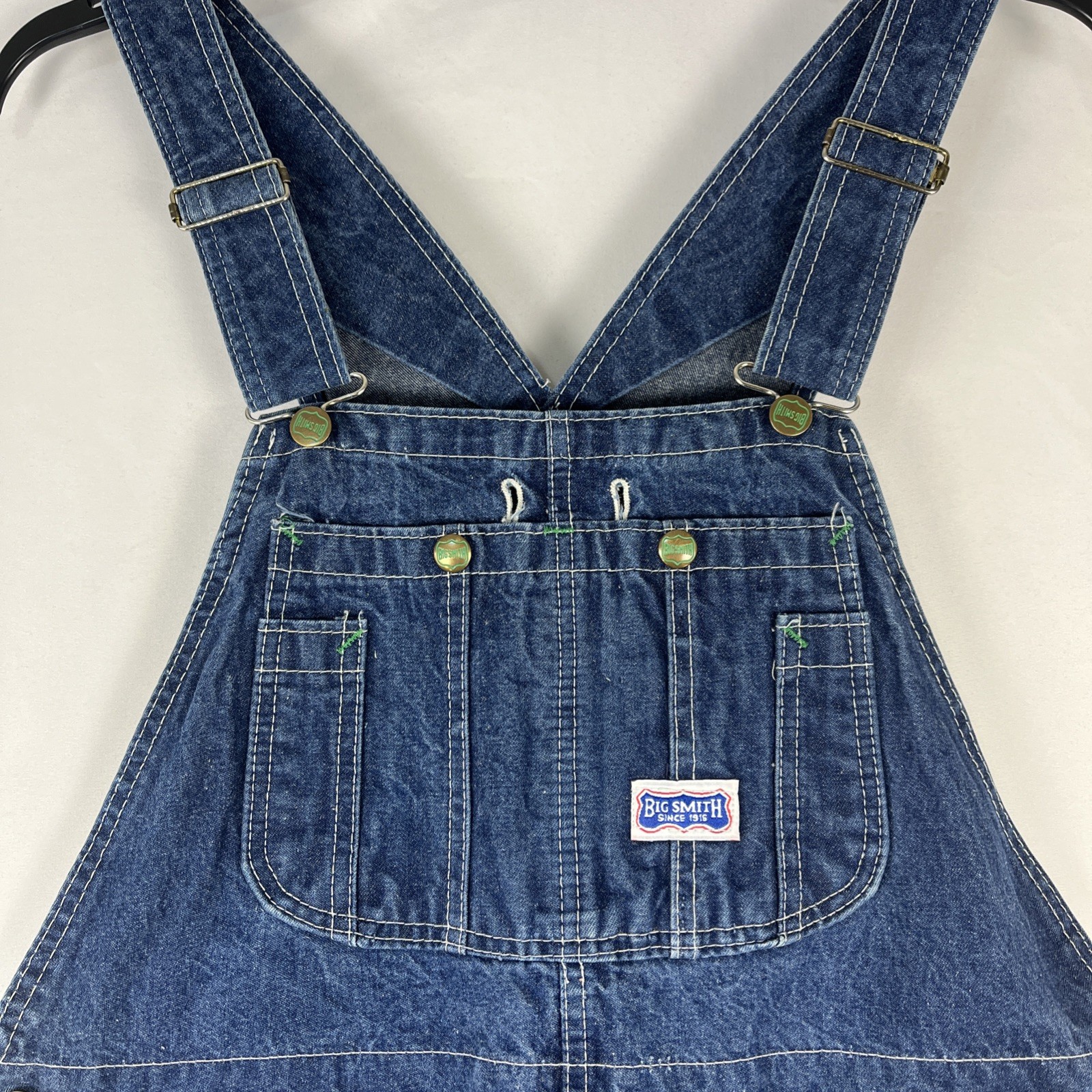 Big Smith Carpenter Bib Overalls 38×32 Made USA Workwear Button Fly Blue Nice!!
