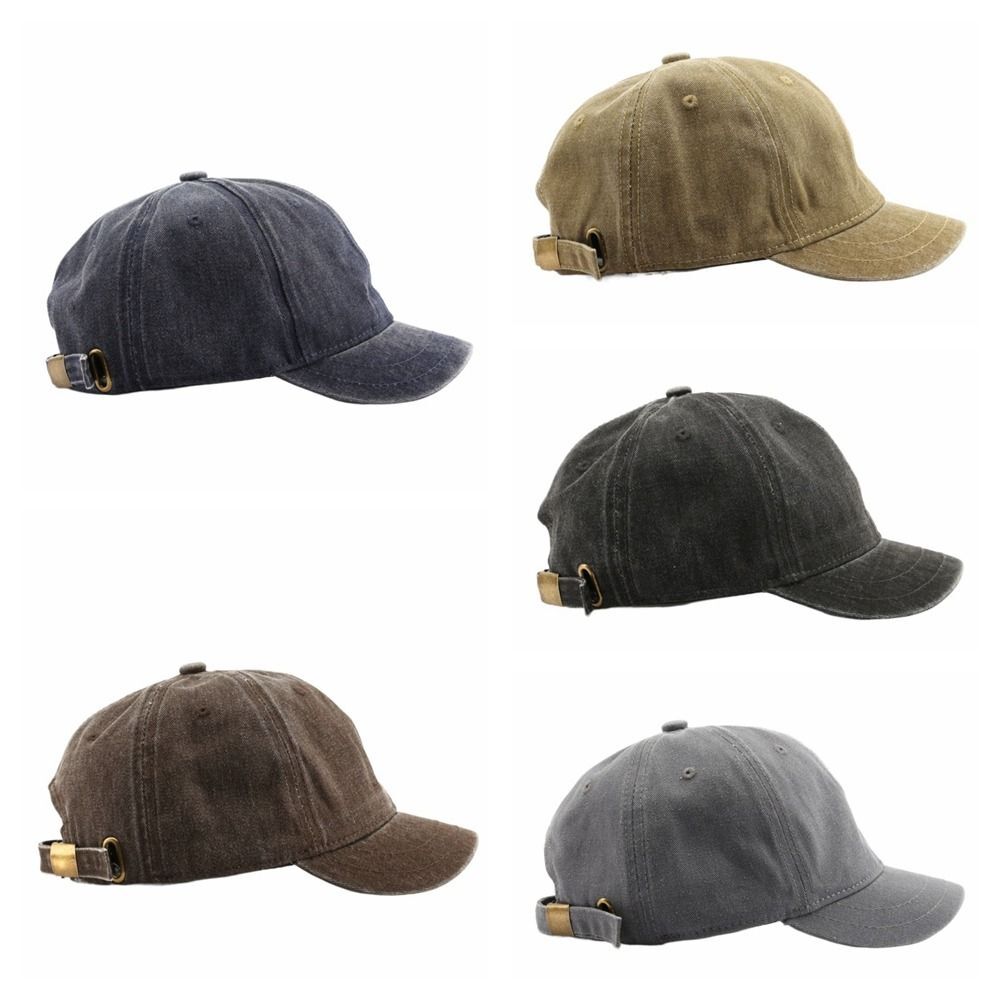 Retro Short Brim Baseball Cap Adjustable Solid Color Snapback Cap Fashion US