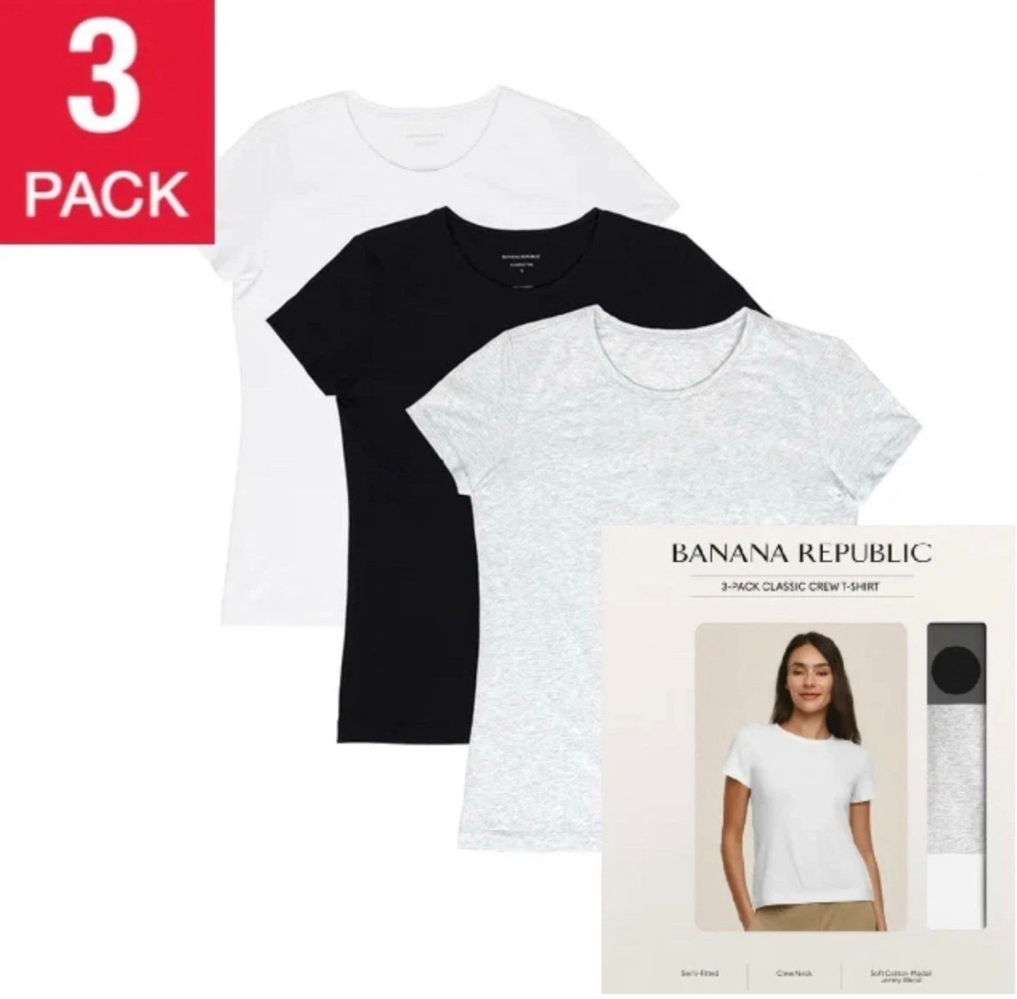 Banana Republic Women’s Crewneck Short Sleeve T-shirt, 3-pack S, M