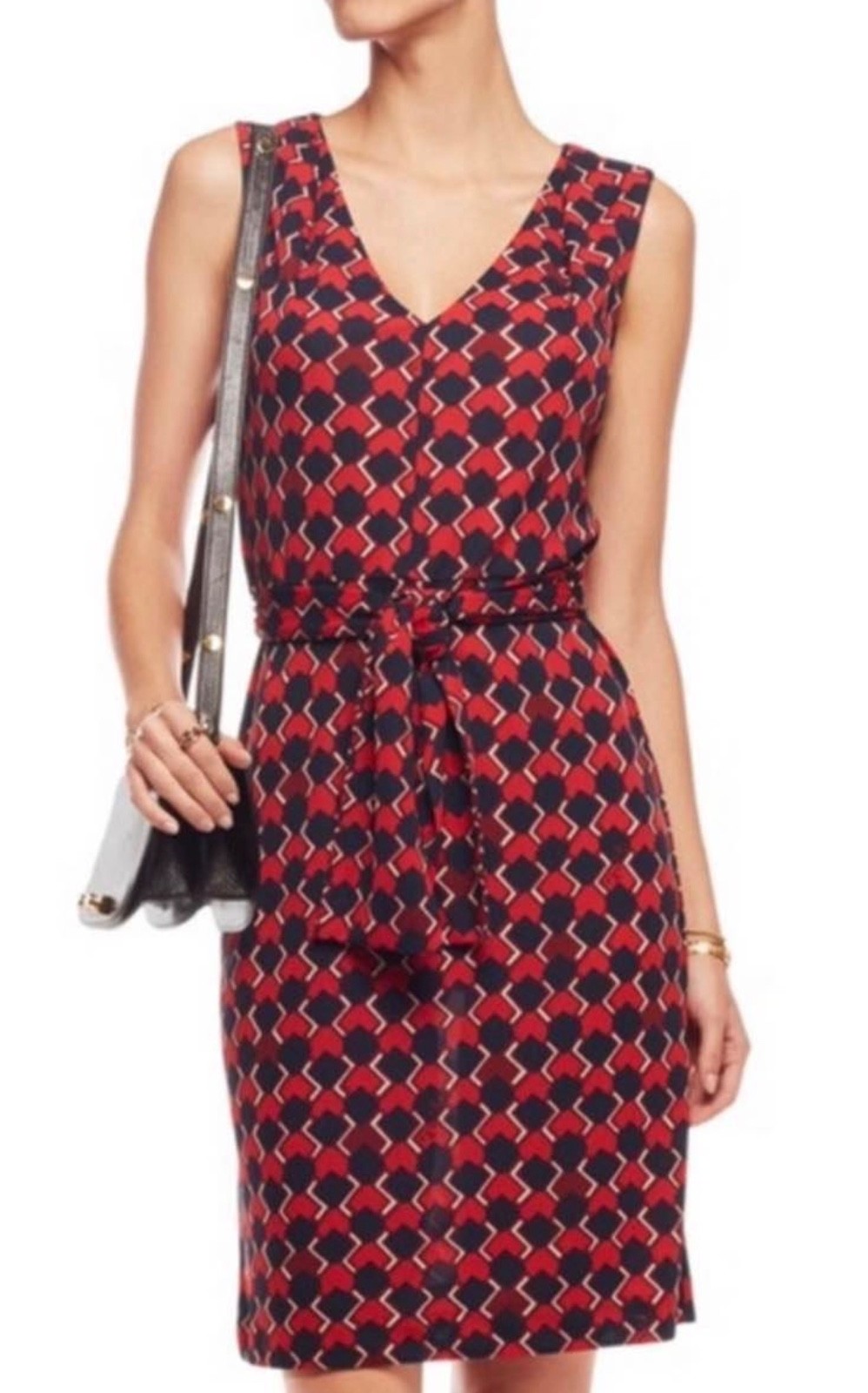 tory burch dress 8 red/navy poly blend. Sleeveless