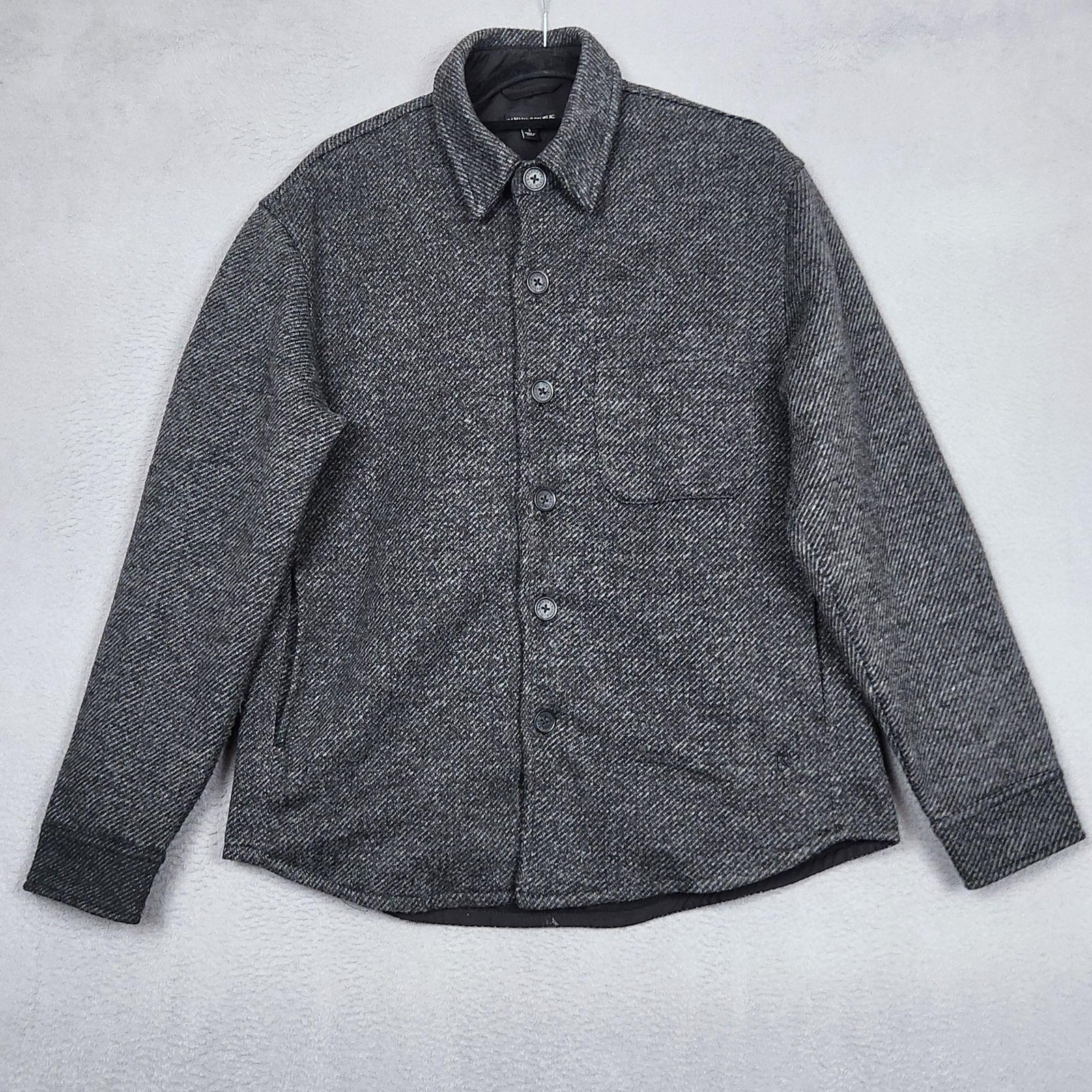Banana Republic Shirt Jacket Mens Small Gray Herringbone Button Front Lined