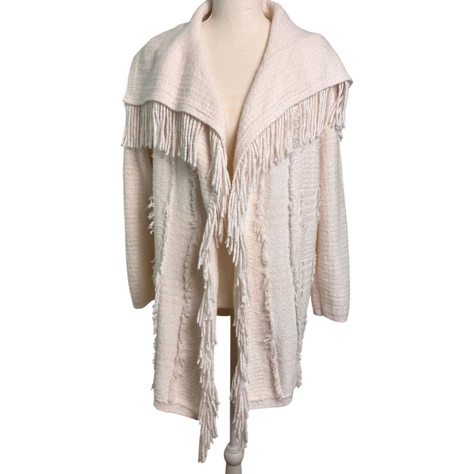 Pure Jill Knit Cardigan Womens L Cream Chunky Fringe Southwestern Western Boho