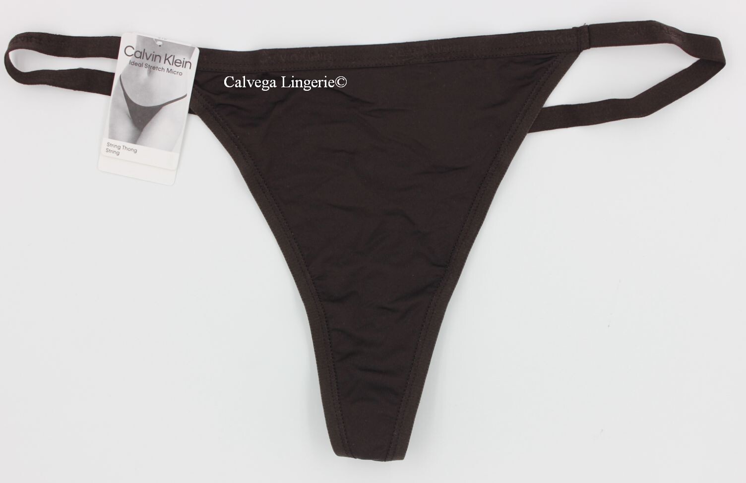 NWT Calvin Klein QD5115 “Ideal Micro” Nylon Low-Rise G- String Thong, Dark Brown