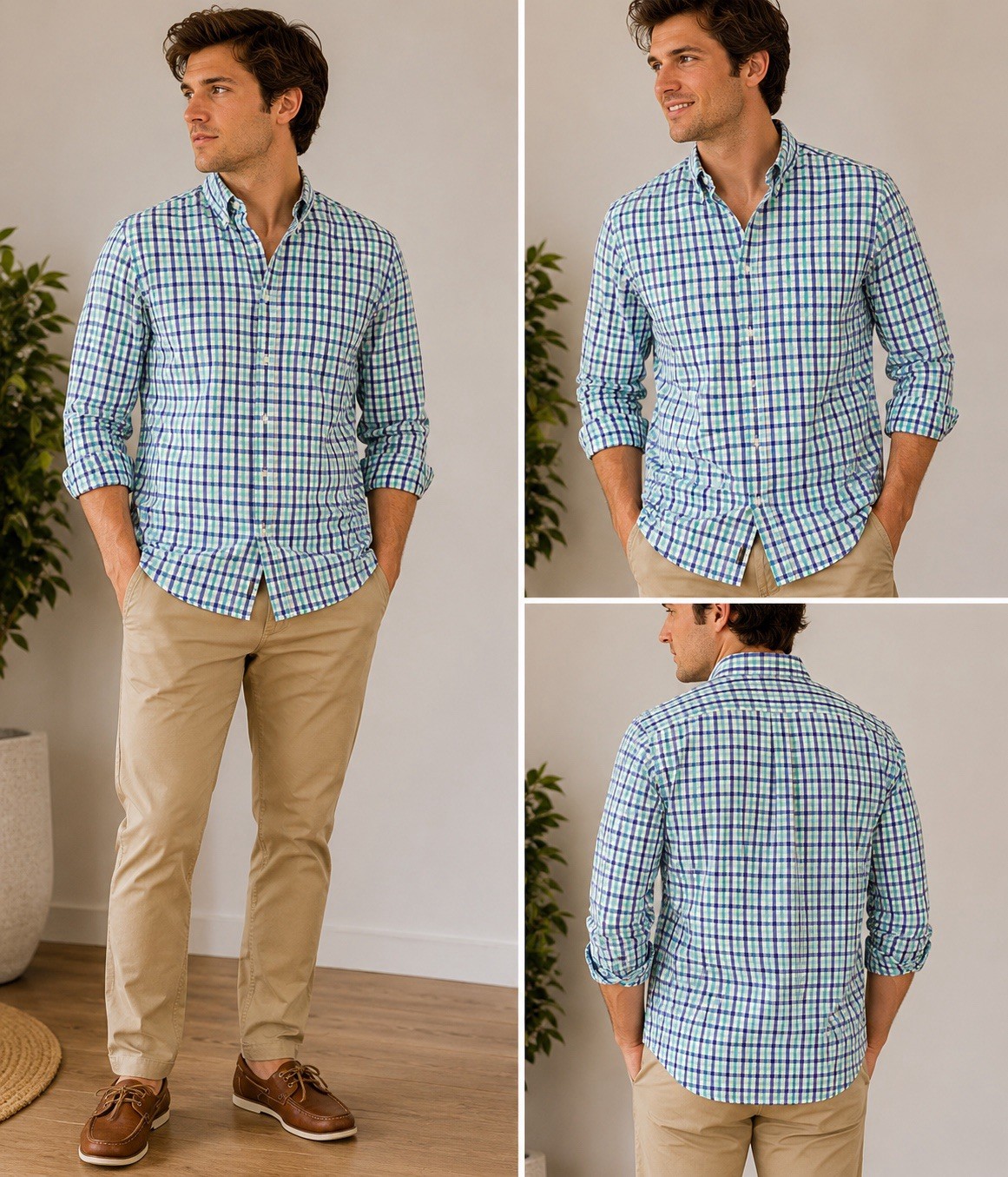 J.CREW Lightweight Blue/Green/White Check Long Sleeve Button-Up Shirt M