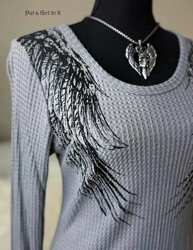 USA New VOCAL Womens CRYSTAL GRAY BLACK ANGEL WINGS LACE UP SHIRT S M L XL Y2K