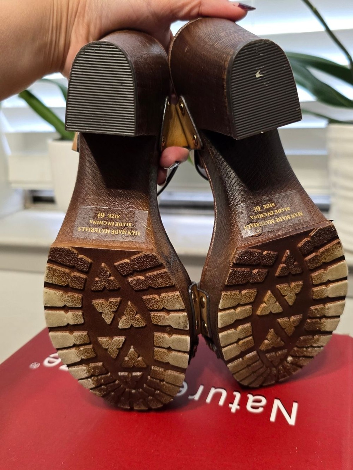 Nature Breeze Tan Platform Heeled Sandals with Gold Accents