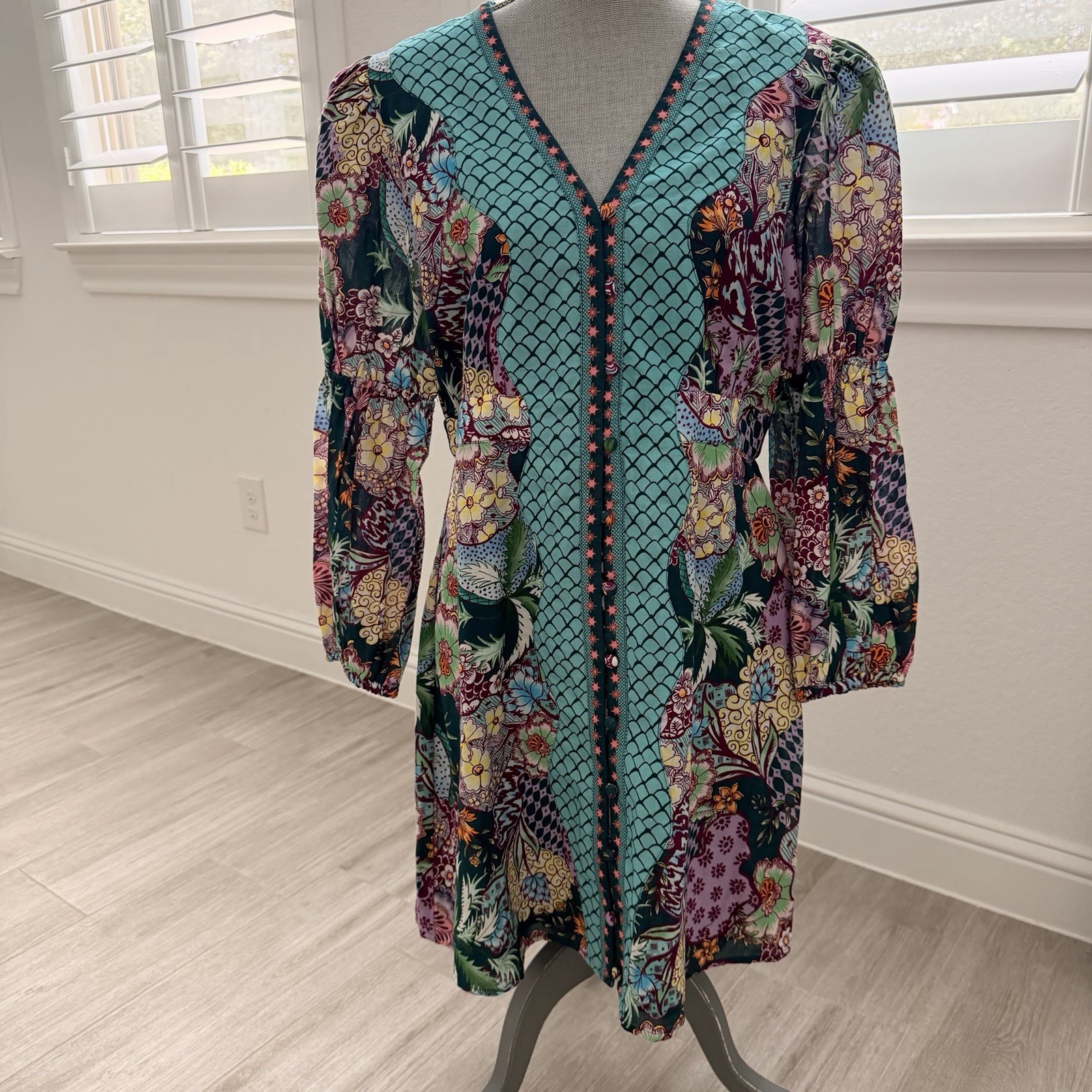 Anna Cate Womens Button Front Linen Blend Octavia Dress Multicolor Small Floral