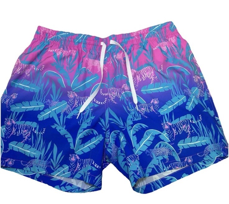 Chubbies Men’s 5.5″ The Hydrofoils Pink Blue Swim Trunks Tiger Jungle Sz. M NEW