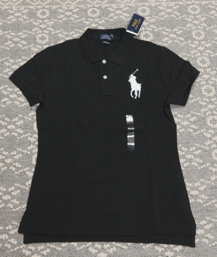 New Polo Ralph Lauren Women’s SKINNY FIT Big Pony Polo Shirt – SMALL – Black