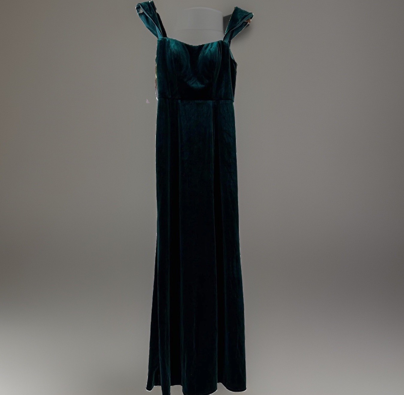 Jenny Yoo Sz 4 Issa Velvet Off-The-Shoulder Column Gown Maxi Dress Green Boning