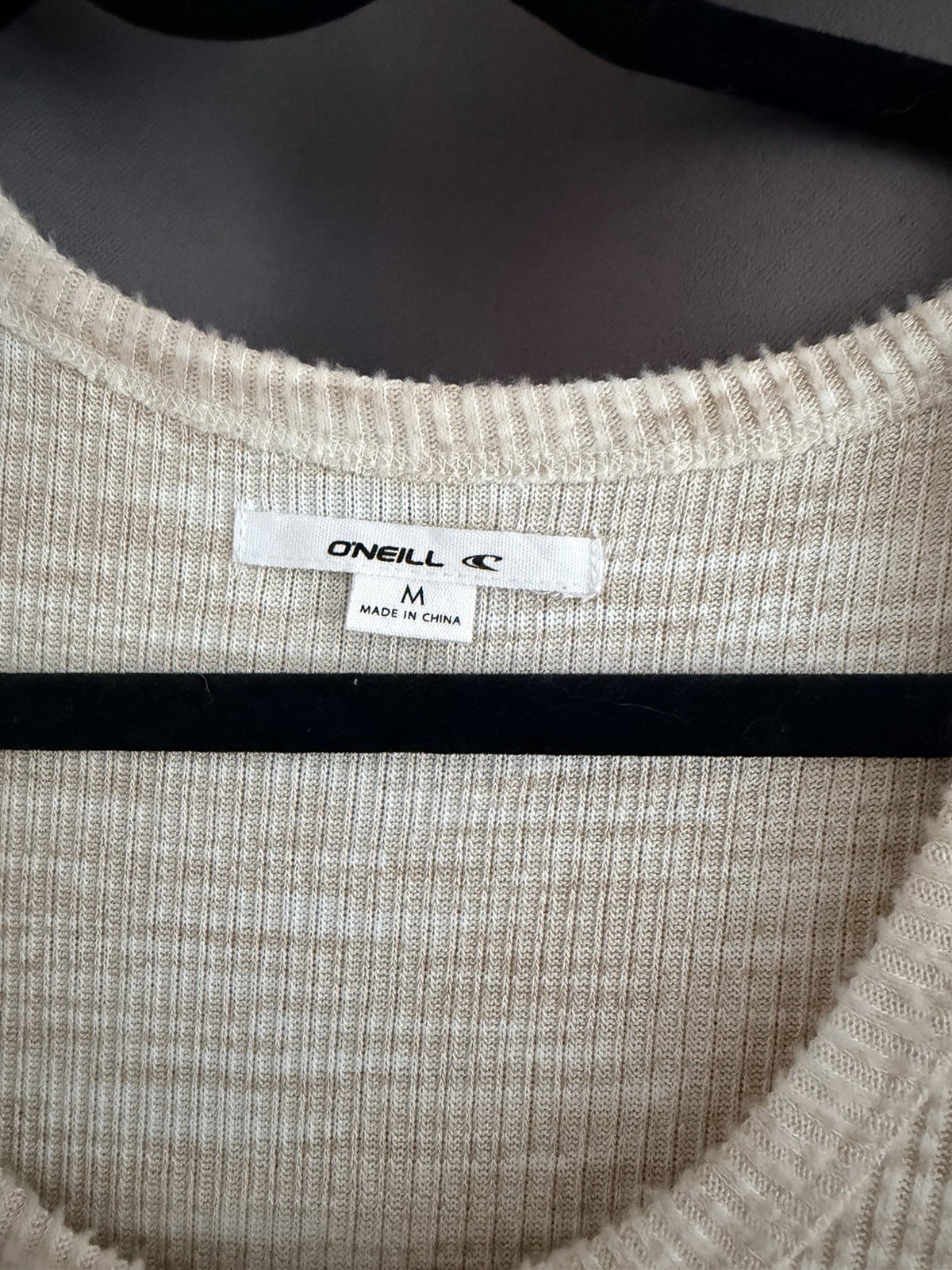 O’Neill Beige Ribbed Knit Cotton Scoop Neck Button Bodycon Mini Dress M
