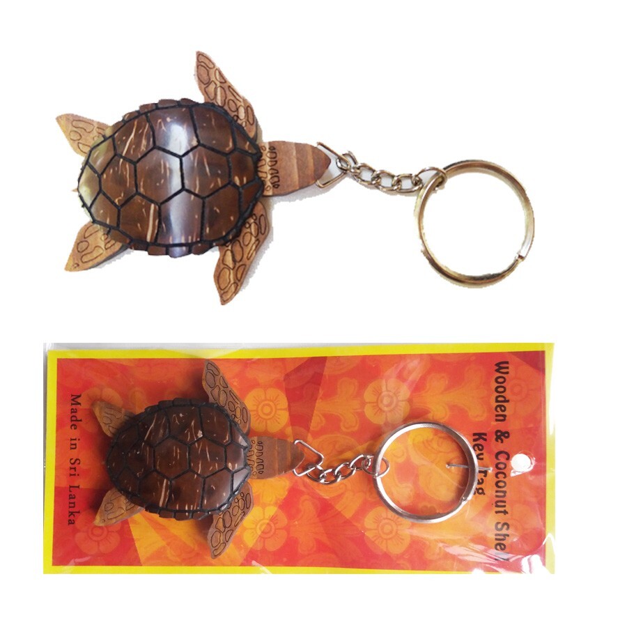 100% Handmade Woods and Coconut Shells Turtle figure key tag gift free shipping