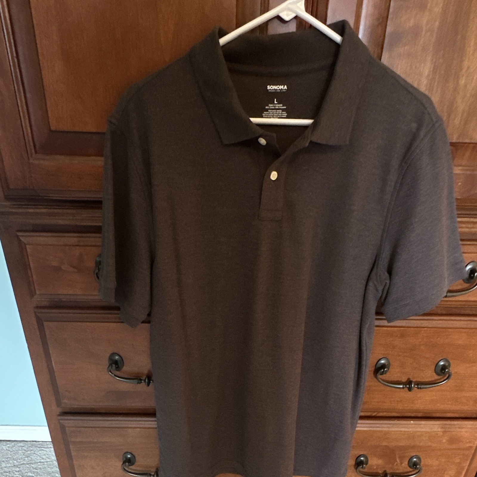 Sonoma Goods For Life Men’s L Regular Gray Solid Short Sleeve Button Polo
