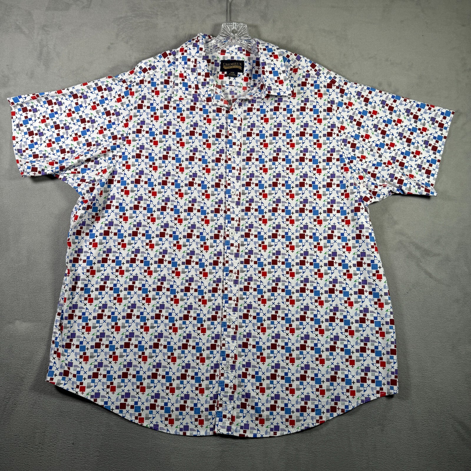 Cremieux Premium Denim Shirt Mens 2XB Geometric Print Stretch Short Sleeve NWOT
