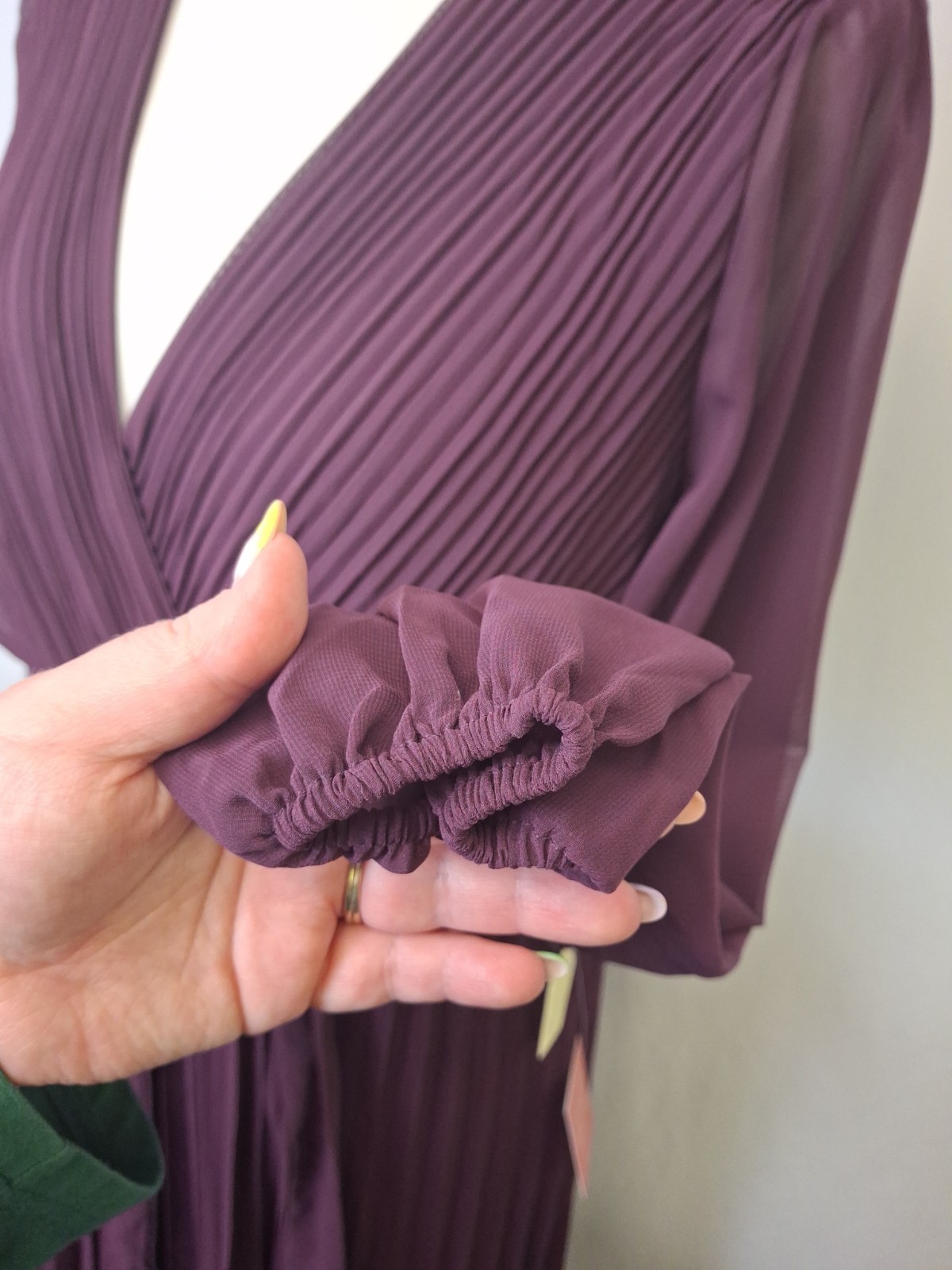 Yumi Wrap Style Pleat Midi Dress Plum Purple Belted Women’s UK14 NWT C6295