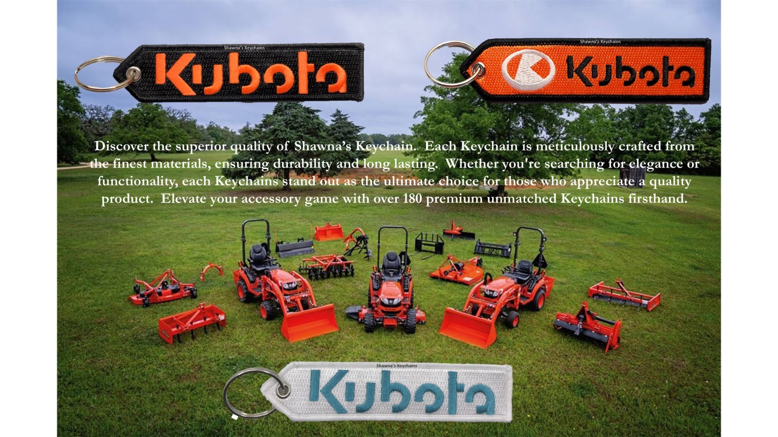 Kubota Tractor Keychain Patch Double-Sided Embroidered Tractor Key Tag Fob