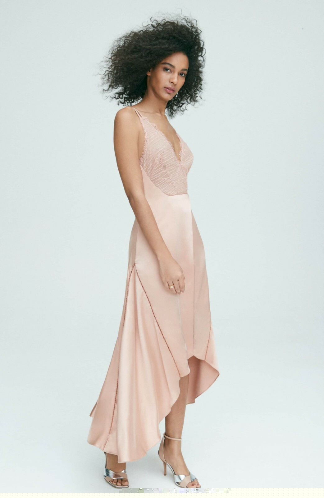 JONATHAN SIMKHAI Bronze Rose Gold Lace Trim Asymmetric Cocktail Dress 10 US NWD