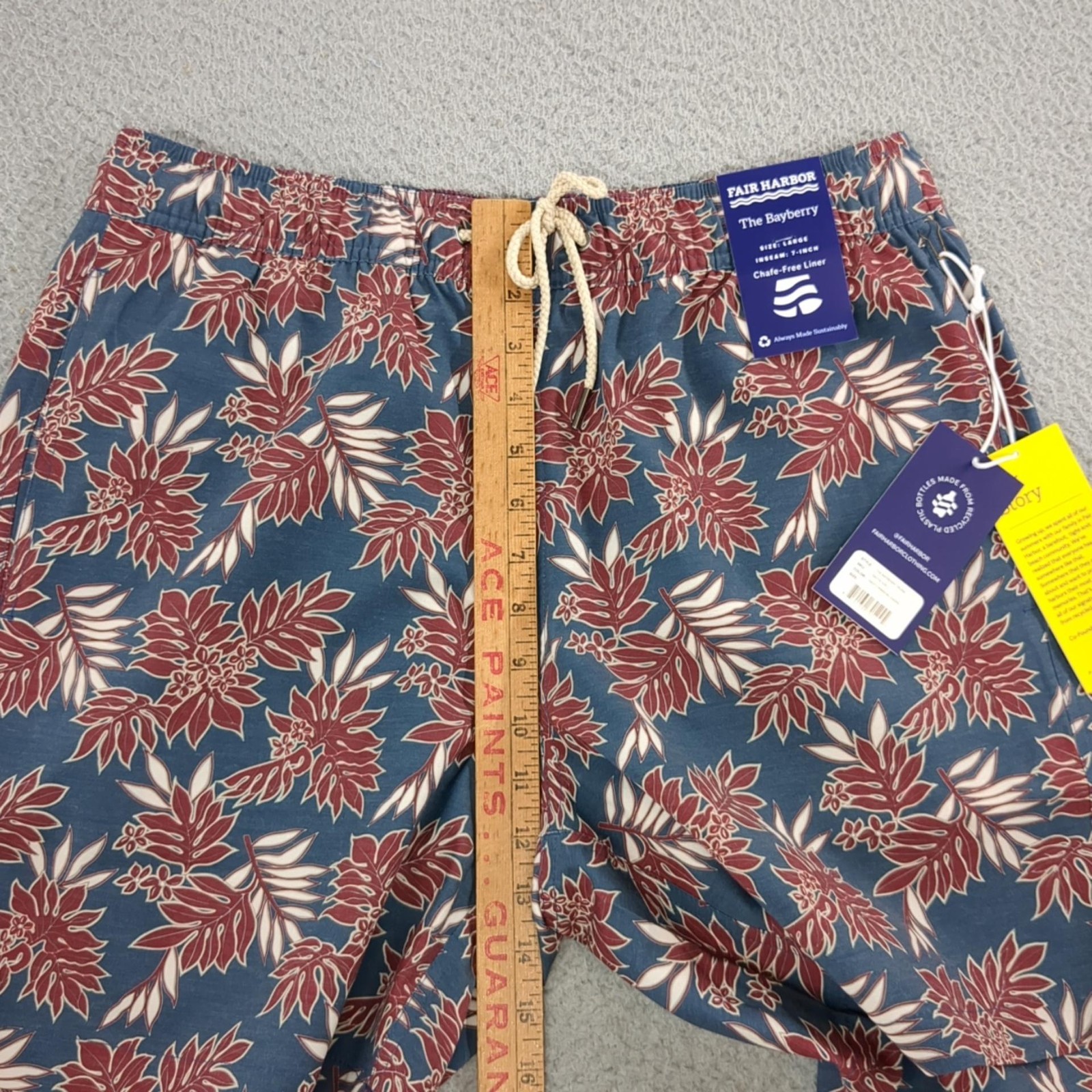 Fair Harbor Shorts Mens Large Blue Bayberry 7 Inch Swim Trunks Lined Drawstring