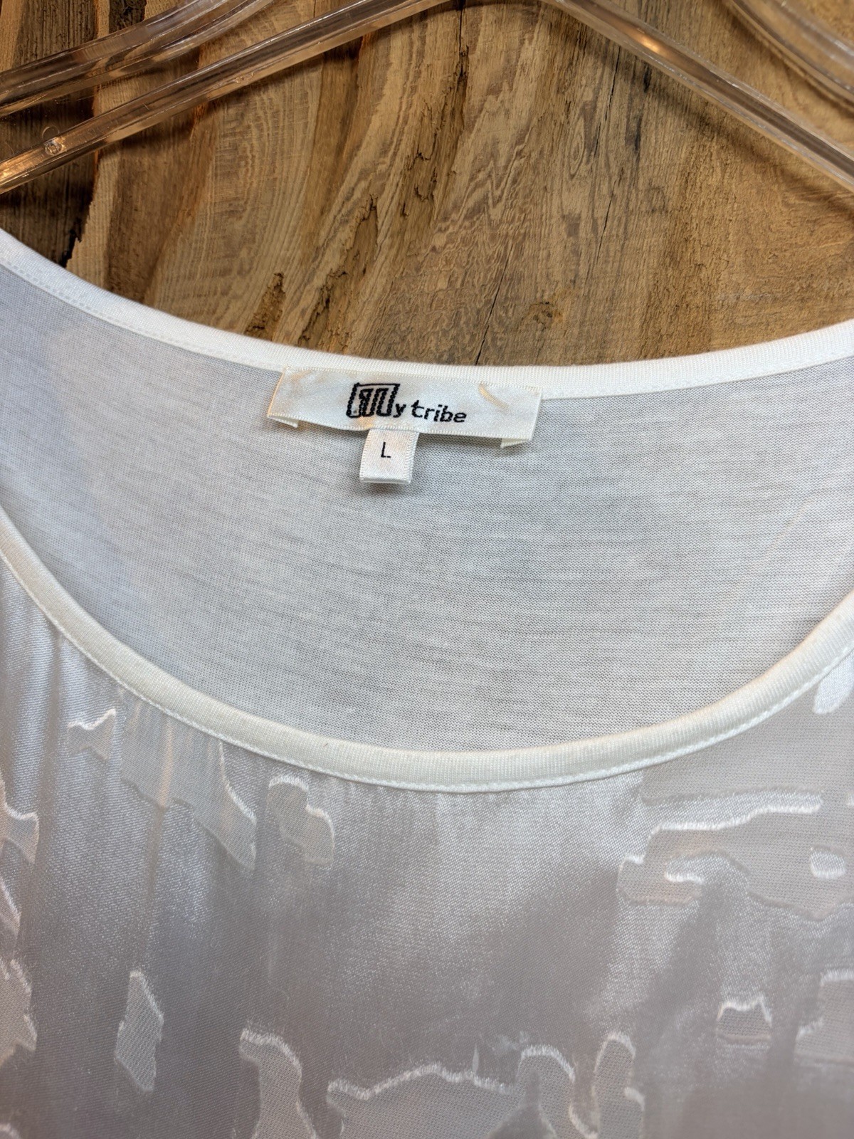 My Tribe Silk Blend Mixed Media Shell – Sheer Front Sleeveless Blouse White L