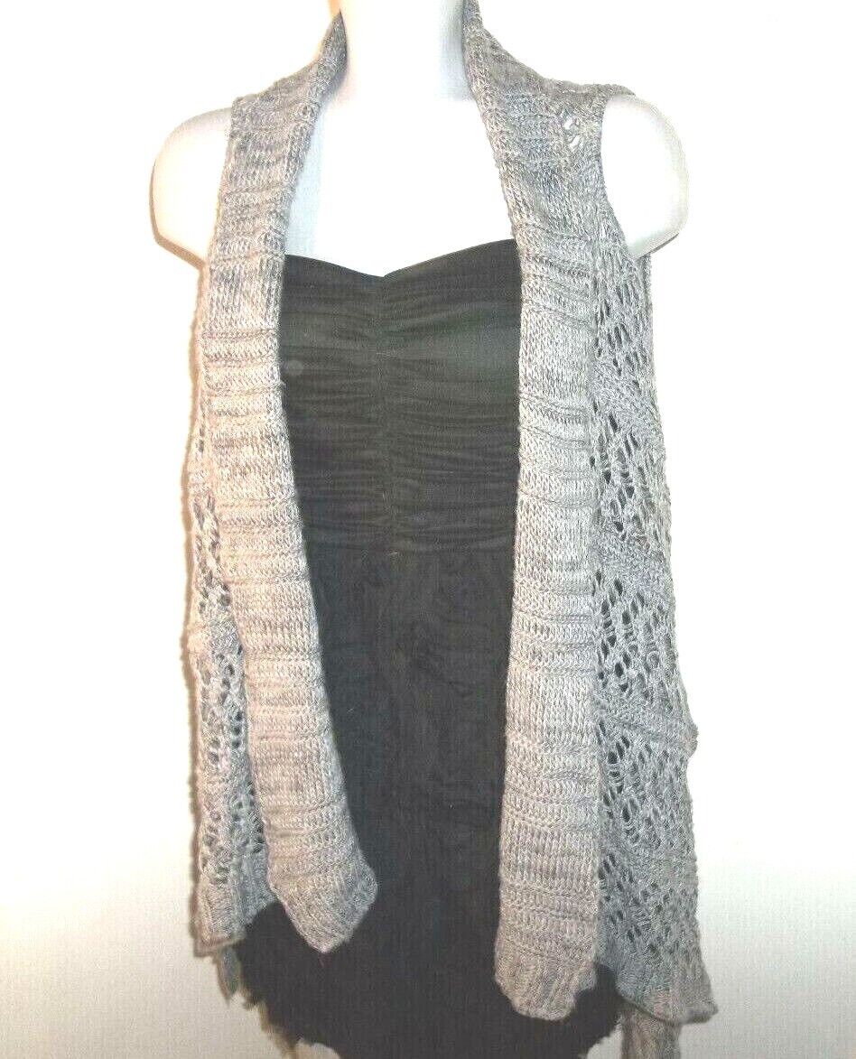 IT’S OUR TIME, Gray Open Front Cardigan, Hi-Lo Hem,  Acrylic Knit, Size Large