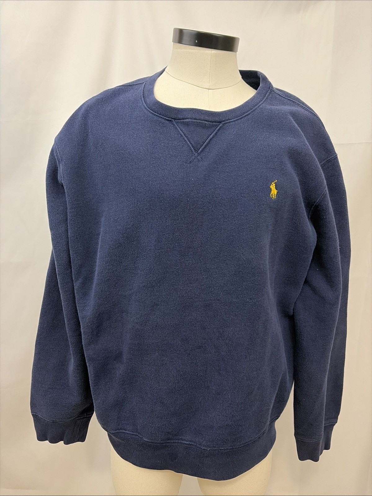 Polo Ralph Lauren Mens XL Navy Blue Yellow Pony Logo Crewneck Sweatshirt Fleece