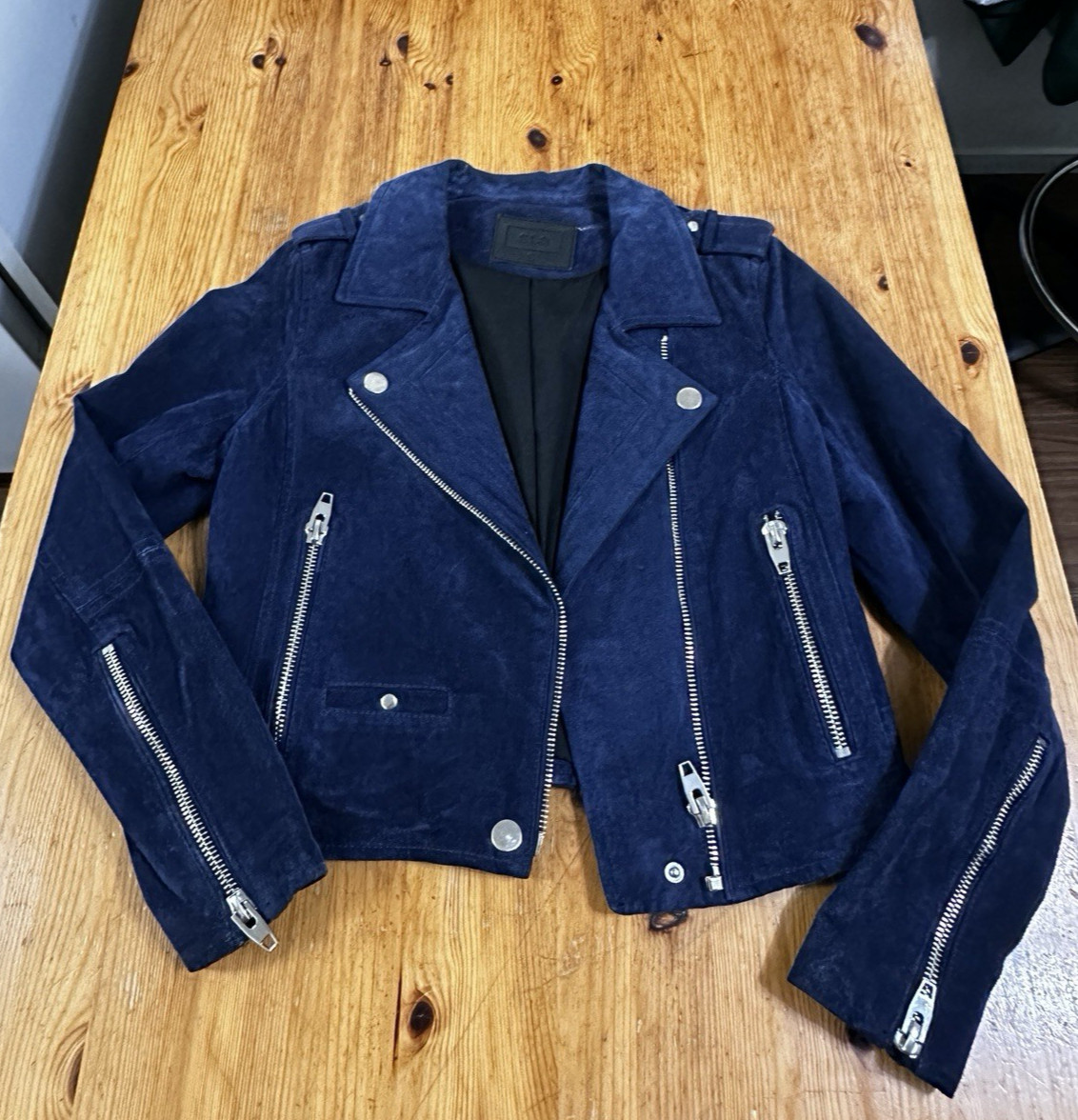 SL8 Moto Jacket Blue Leather Suede Silver Zippers Urban size Small