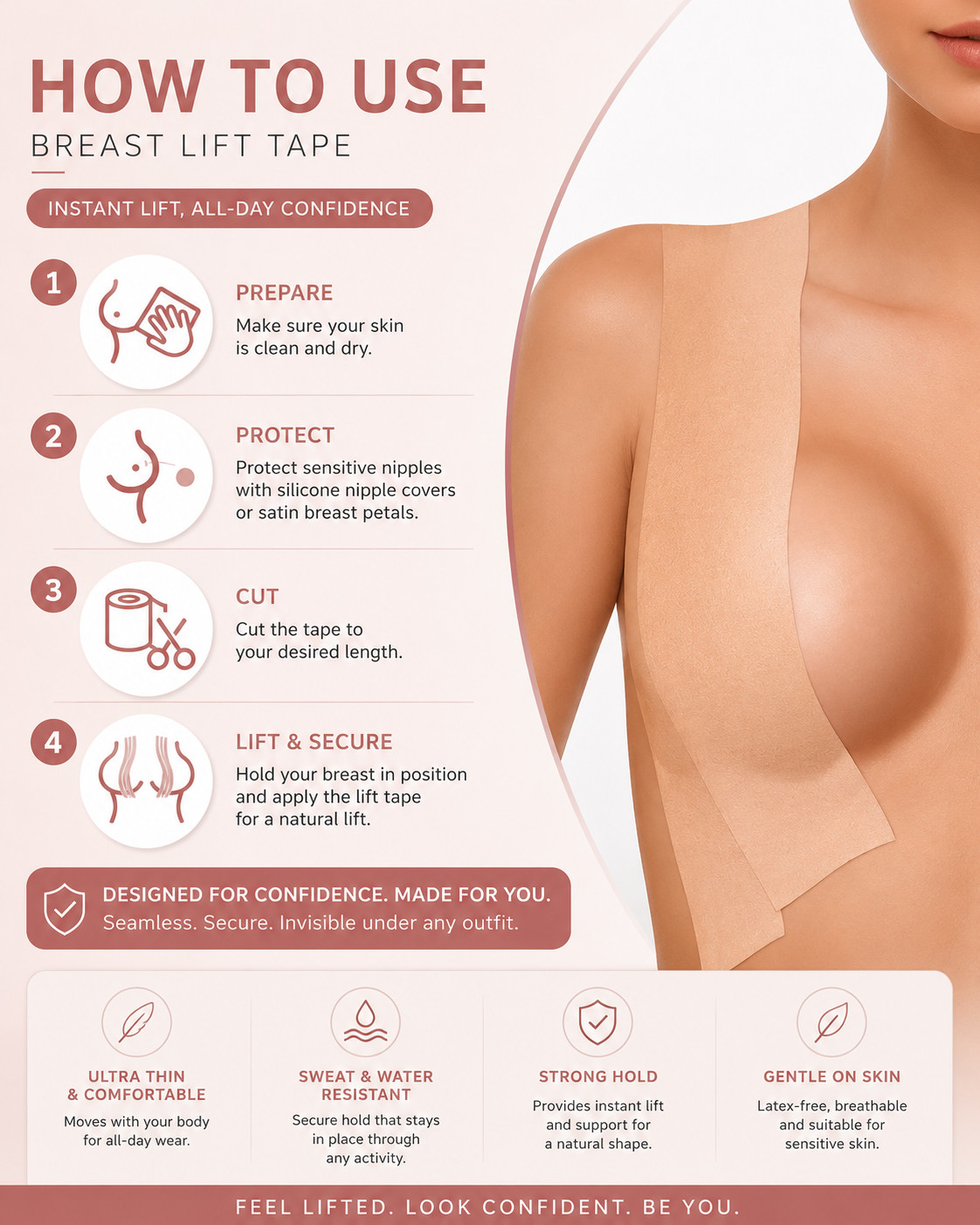 Boob Tape Breast Lift Tape Invisible Bra Push Up Strapless Waterproof 5m