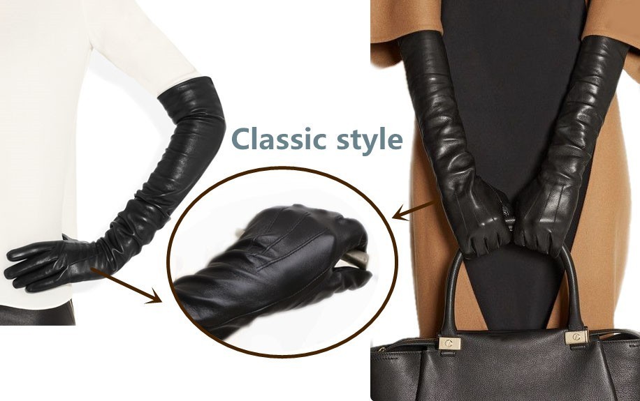 Custom Made 30cm to 80cm Long Back Three Lines Top Real Leather Gloves 18 Colors