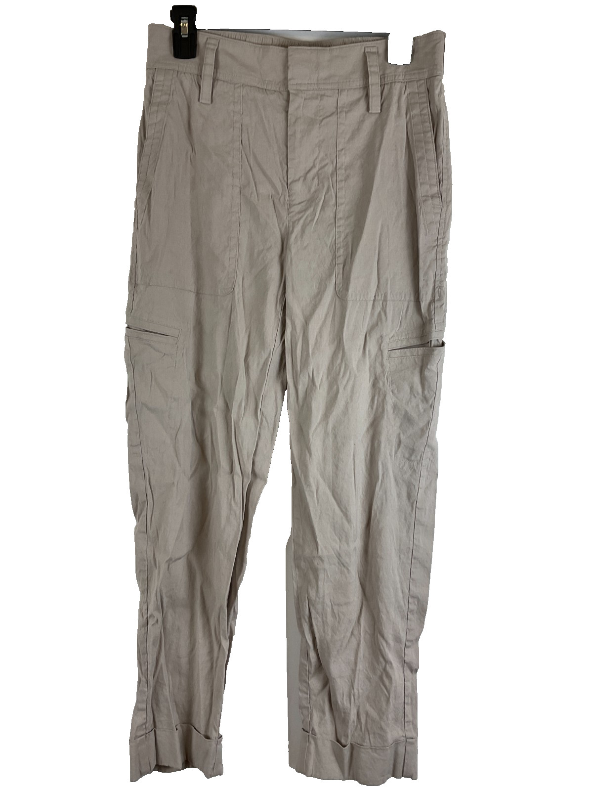 Vince Cargo Linen Blend Pants S Light Khaki Partial Elastic Waist Pockets Cuffed