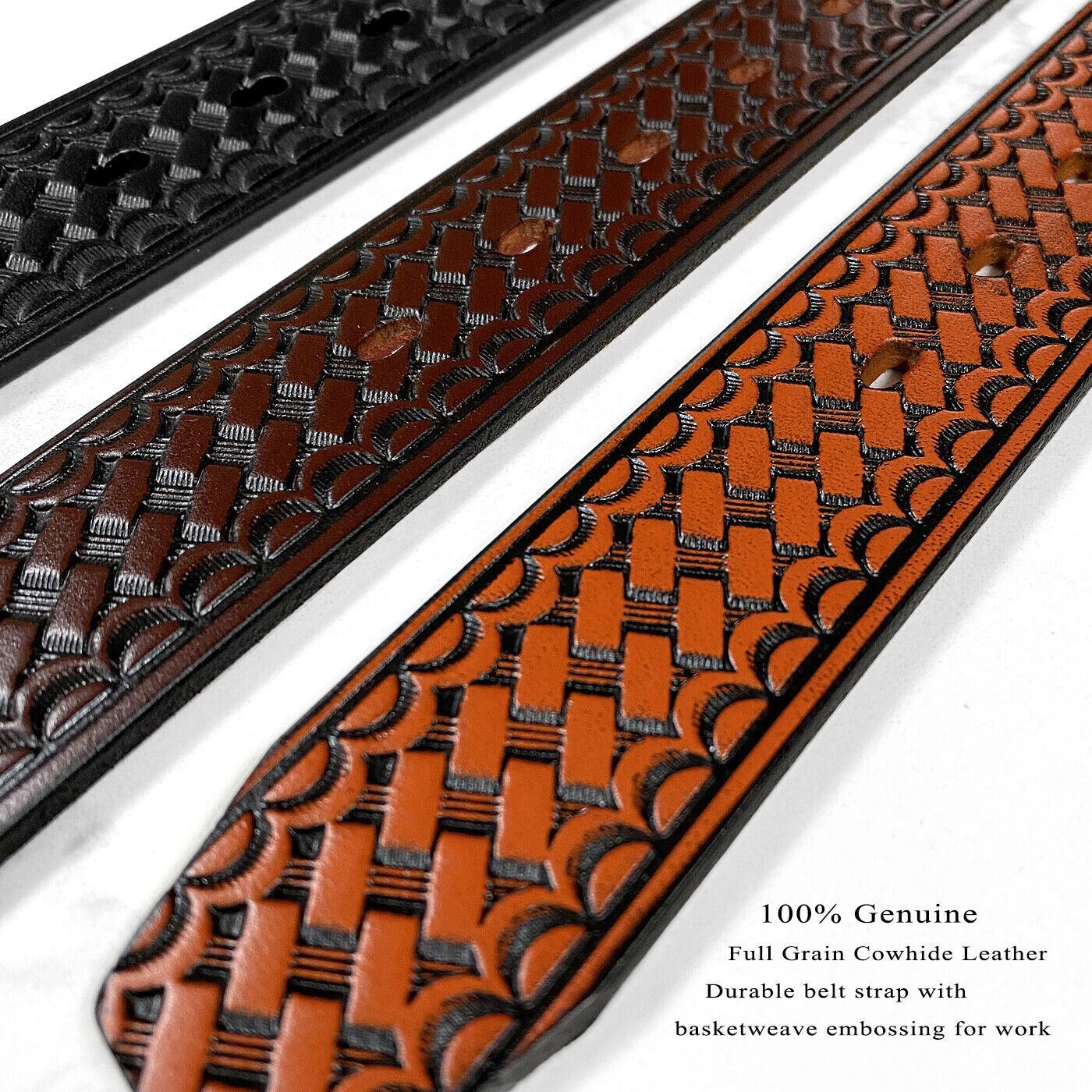 Basketweave One Piece Full Grain Cowhide Leather Belt Strap 1-1/2″(38mm) Wide