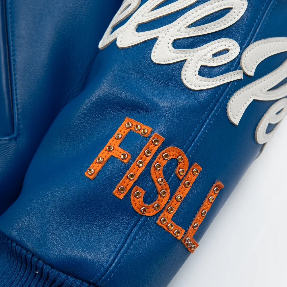 Pe lle Pe lle x Fisll New York K nicks Cowhide Leather Varsity Jacket Basketball