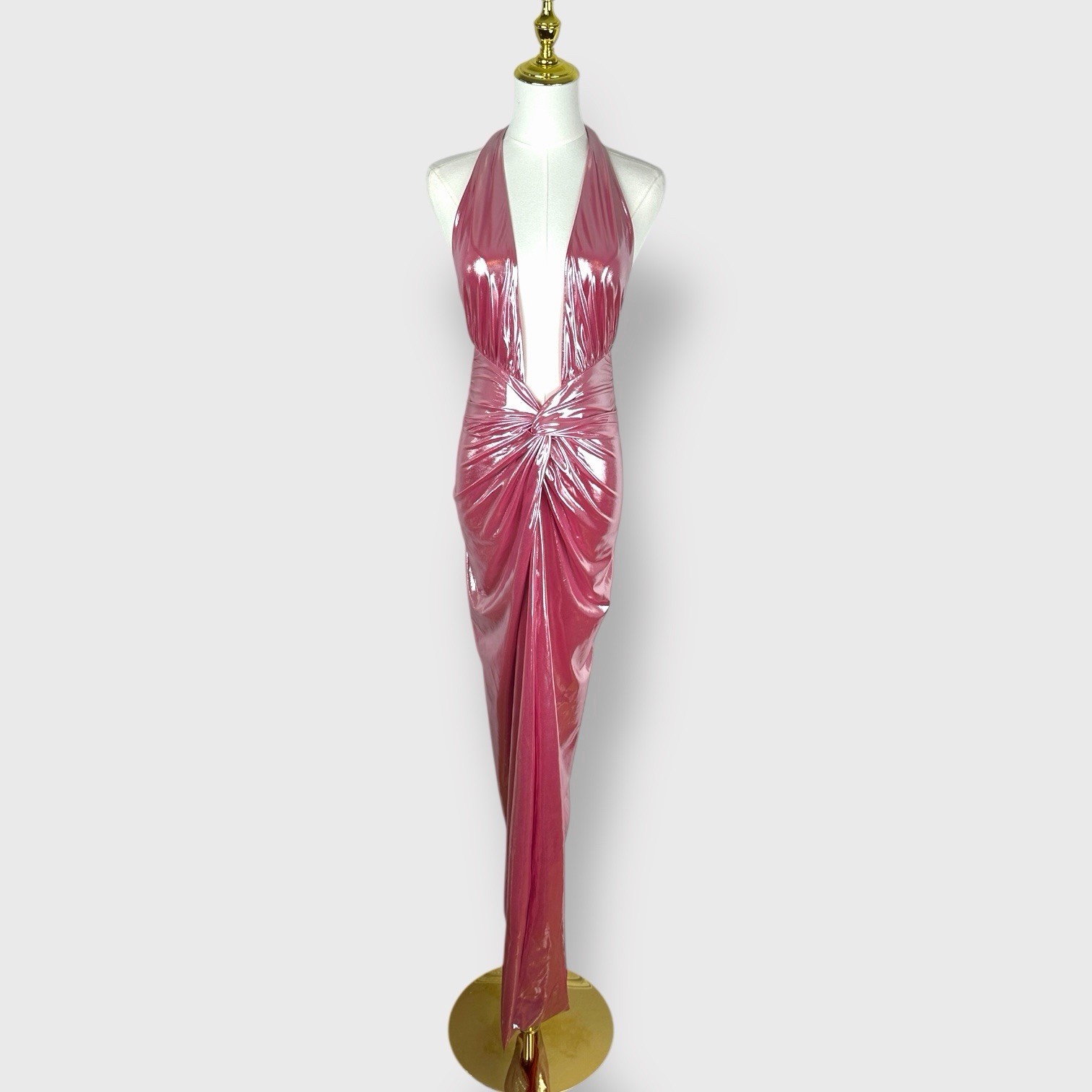 $798 Retrofete Nissa Dress Pink Gold Lame Knotted Halter Designer Rare Small