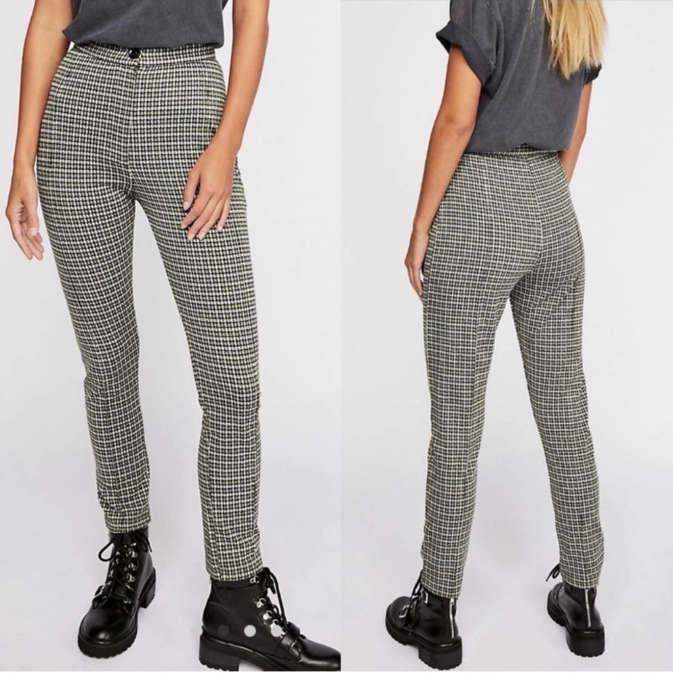 Free People Women’s Carnaby Gingham Plaid Stretch Tartan Pants Green Size 2