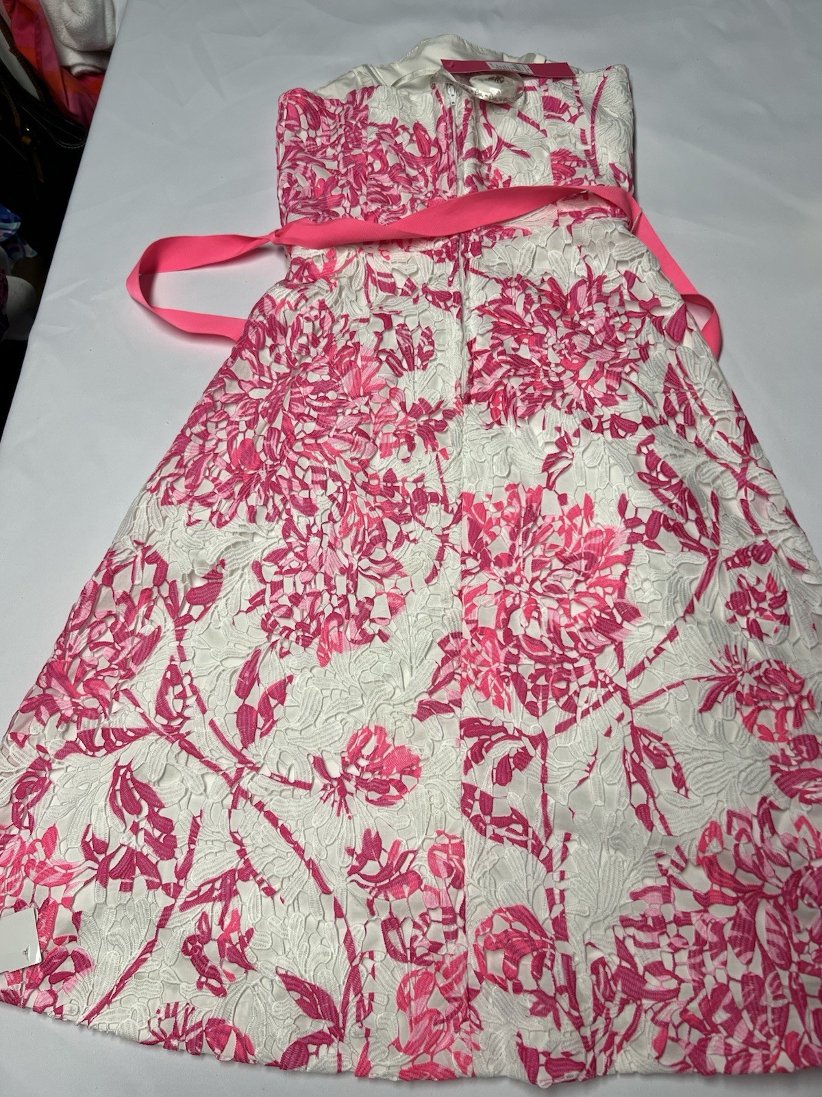 Lilly Pulitzer Sienna Strapless Dress Caliente Pink & White Lace Sz 00 NWT