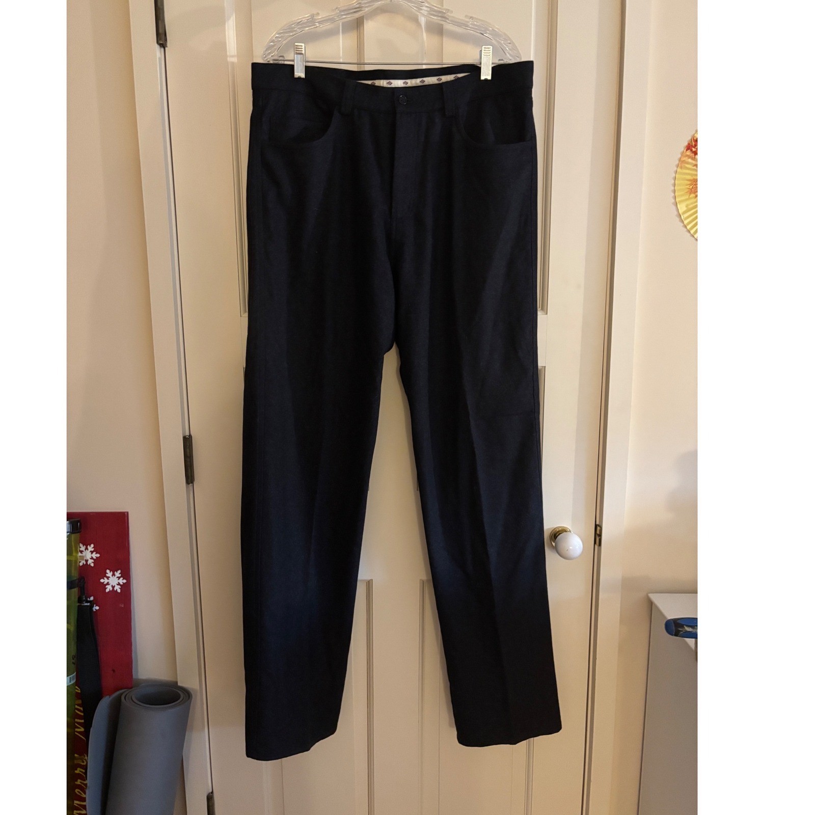 Joseph Abboud Mens 36 inch Dark Grey Wool Blend Straight Leg Trousers Pants
