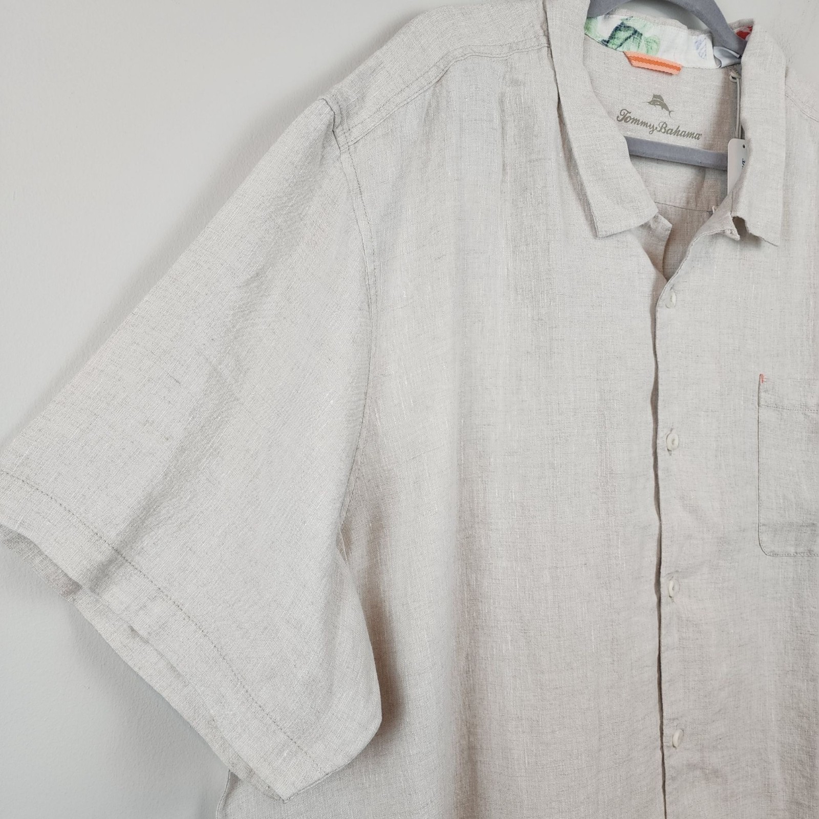 Tommy Bahama Button Down Sea Glass Linen Camp Shirt sz 3XL T beige pocket New