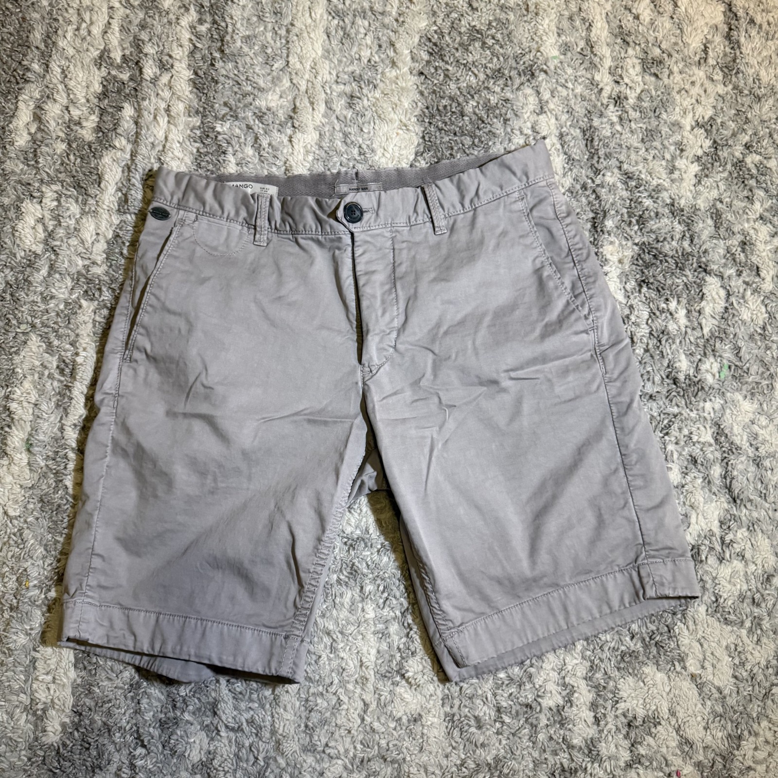 Mango Men’s Chino Shorts Gray Flat Front Casual Cotton Blend Size 32