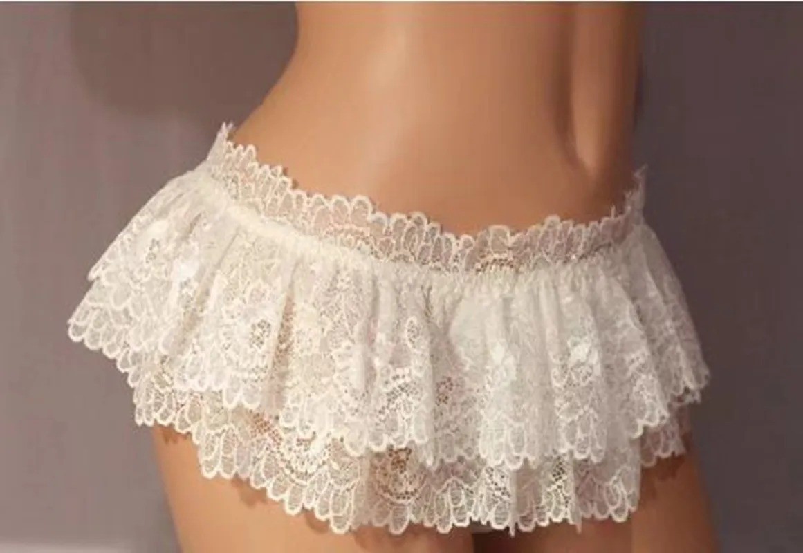 Sissy Lace Briefs Men Panties Thongs Ruffled Mini Skirt Crossdress Costume Panty