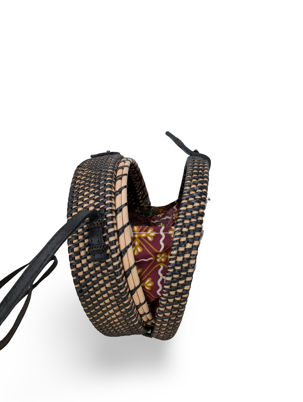 Black Shell Boho Bag, Shell Floral Rattan Bag, Dart Rattan Handbag