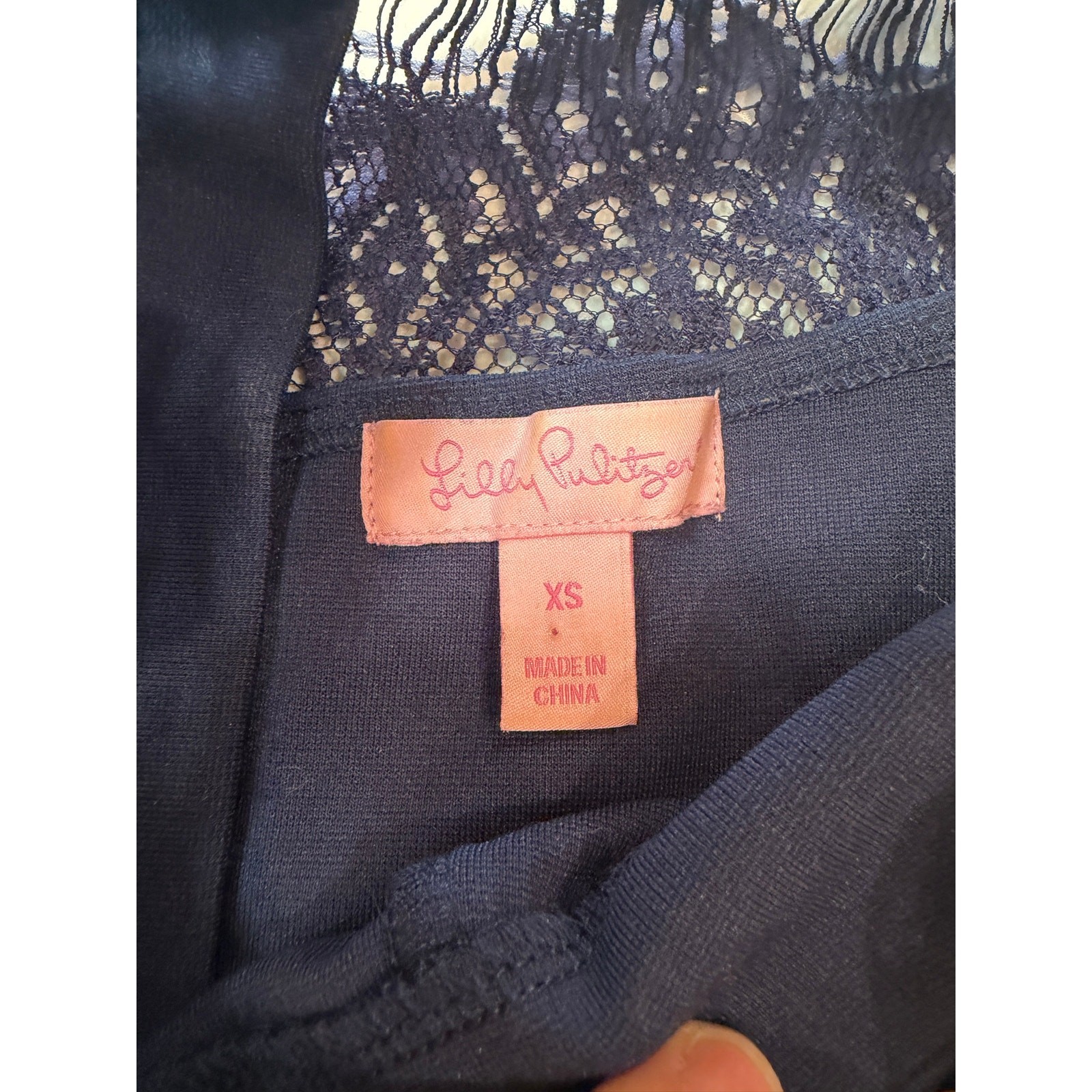 Lilly Pulitzer Rhea Navy Crochet Fit And Flare Sleeveless Dress Size XS Babydoll